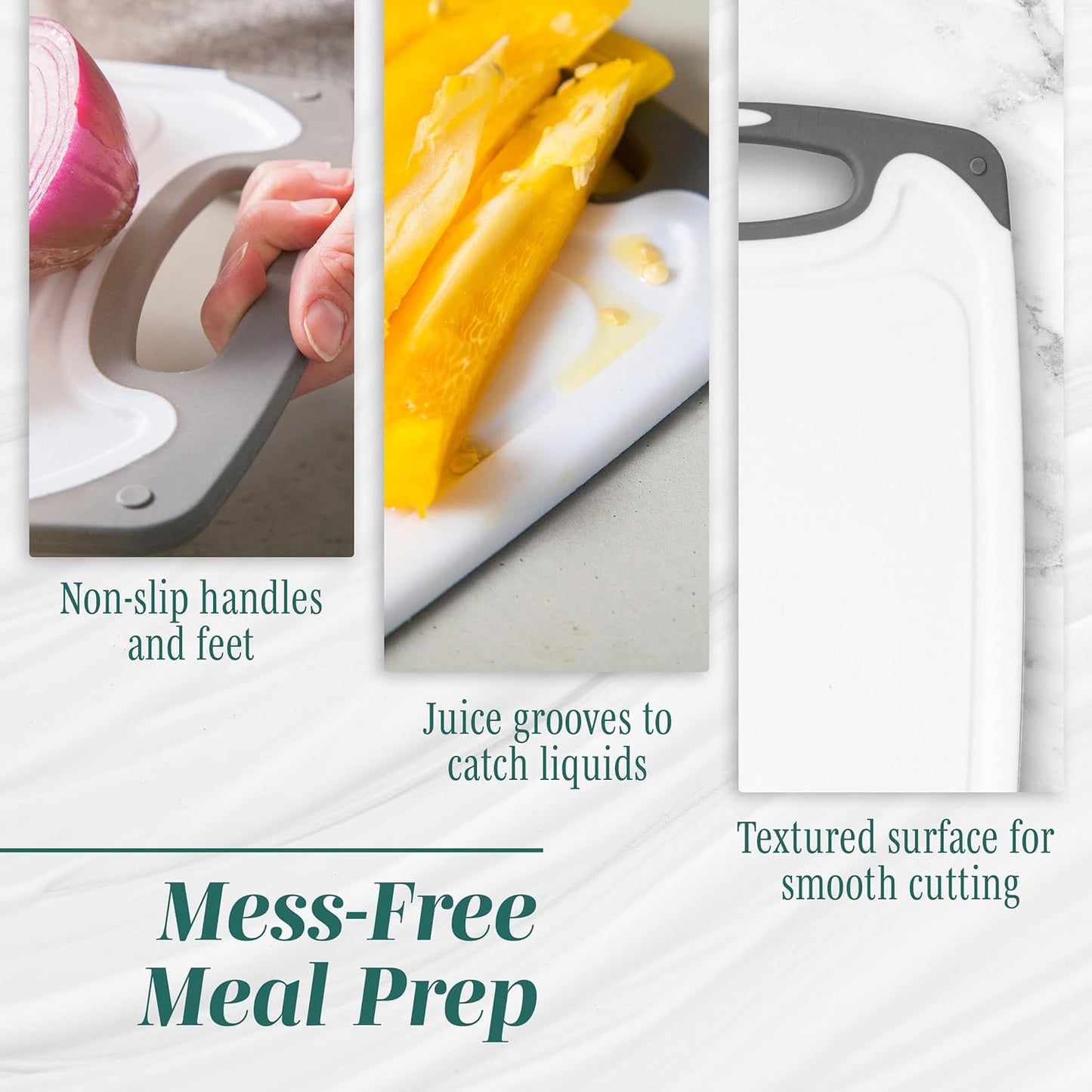 Cutting Boards for Kitchen - BPA-Free Chopping Board - Different Sizes & Non Slip Handles - Reversible, Large Cutting Board Set - Unique Gifts for Cooks Who Have Everything - 3-Pack Aqua