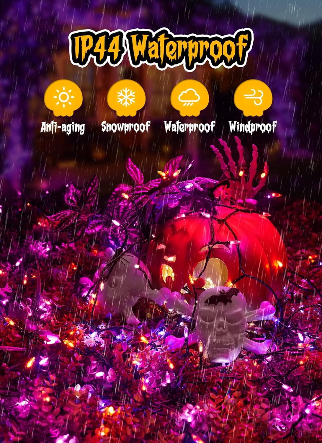 Christmas Lights Outdoor, 33FT 100 LED Mini Orange Purple Lights Plug in with 8 Modes for Outdoor Indoor Christmas Tree Lights Party Holiday Commercial Decorations, Waterproof & Connectable, 2 Pack