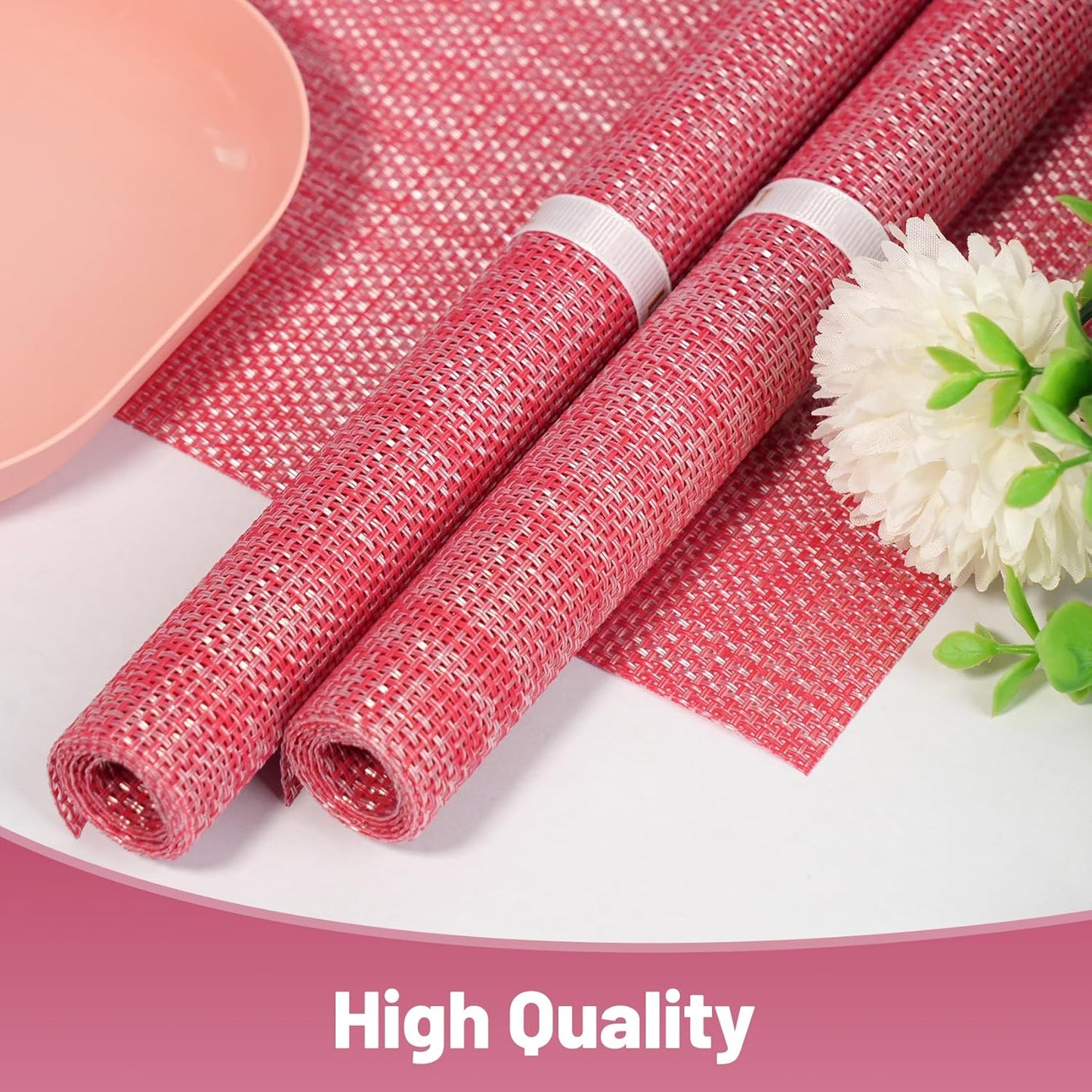 Placemats Set of 8，Non-Slip PVC Weave Table Mats Easy to Clean，Heat Resistant Place Mats for Kitchen Dining Table Decoration Indoor Outdoor，Red
