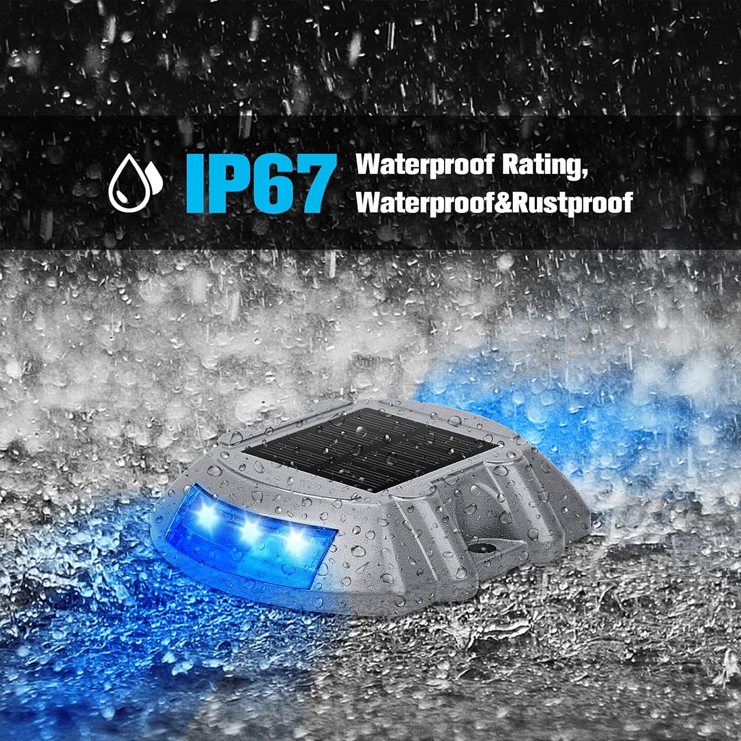 VOLISUN Solar Deck/Dock Lights, 16-Pack Led IP67 Waterproof Outdoor Warning Step Lights for Driveway Sidewalk Garden Pathway Yard (Blue)