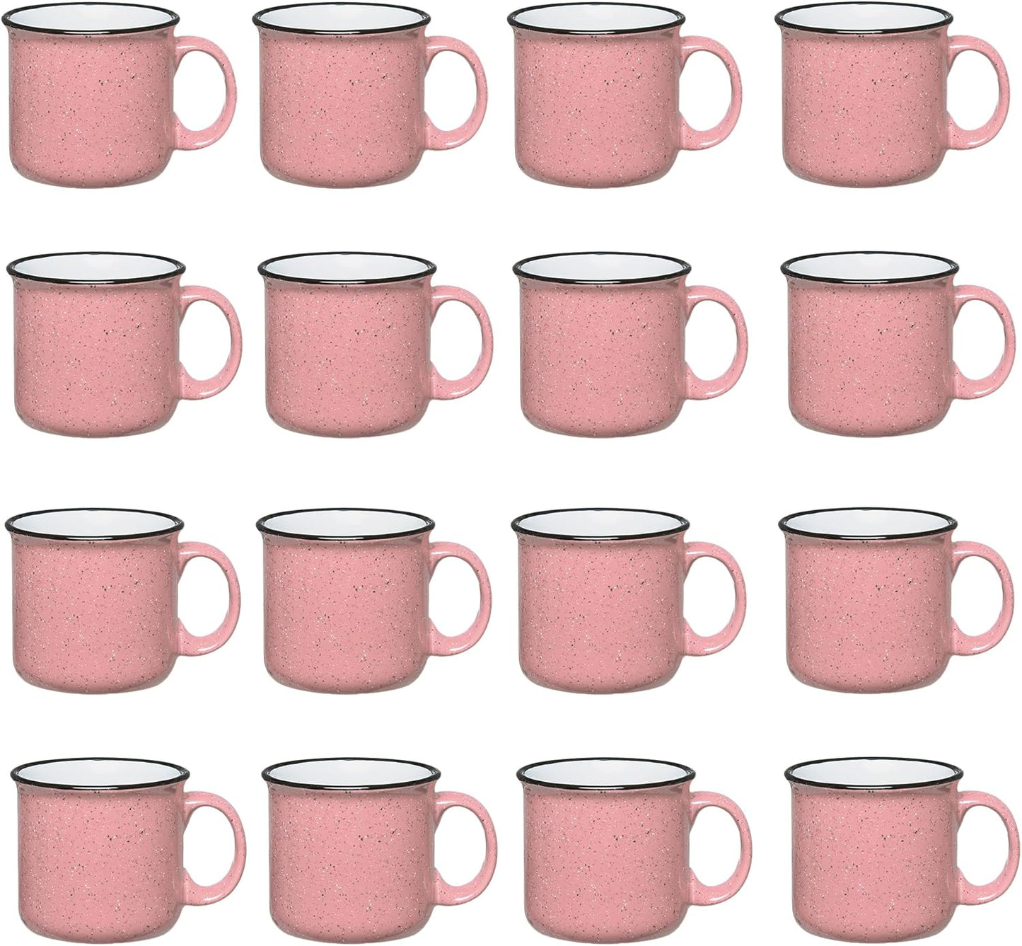 Set of 16 Ceramic Campfire Mugs – 15 Oz, Pink – Coffee & Tea Cups for Home, Work, Travel, Camping – Customizable, Great for DIY, Events, Companies
