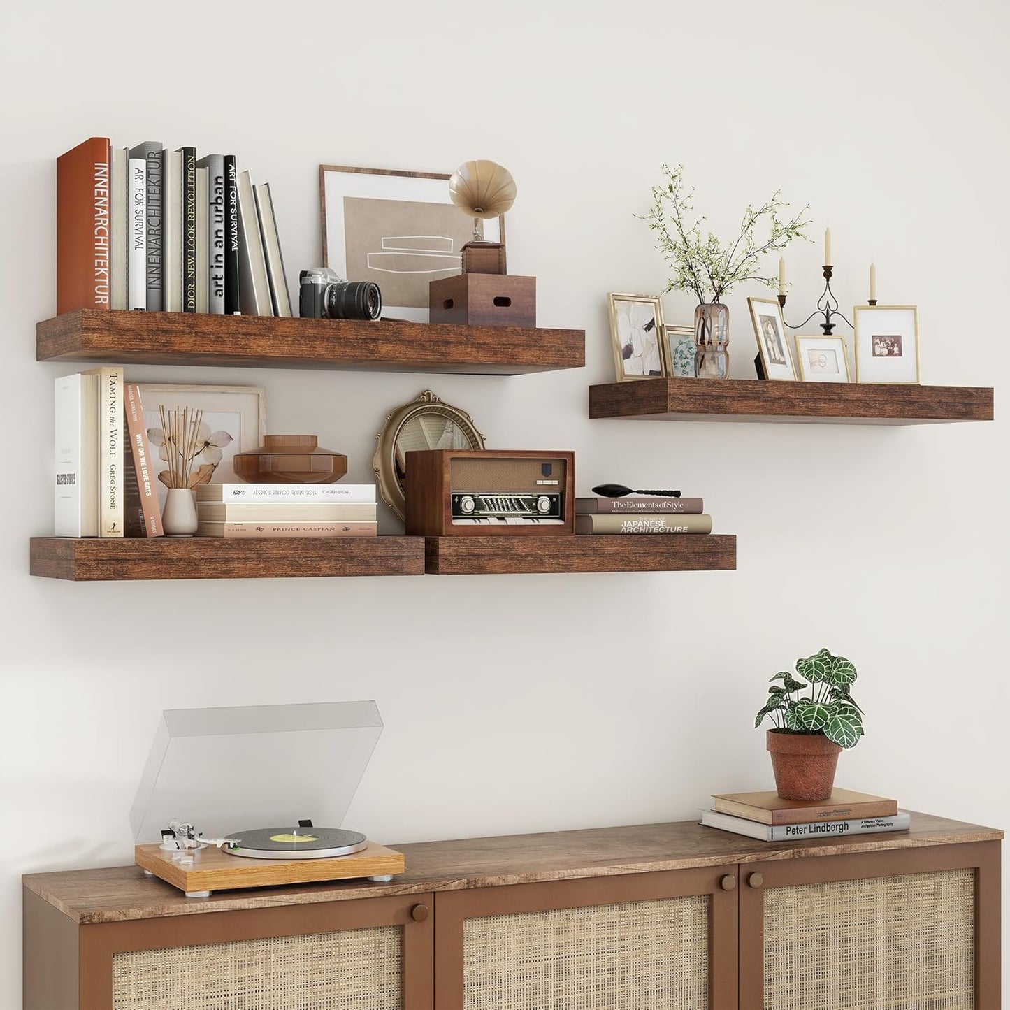 12 Inch Deep Floating Shelves for Wall | 30 Inch Floating Shelves Set of 2 | Rustic Wood Shelves for Living Room Bathroom Laundry Room Bedroom Kitchen Home Office - Rustic Brown