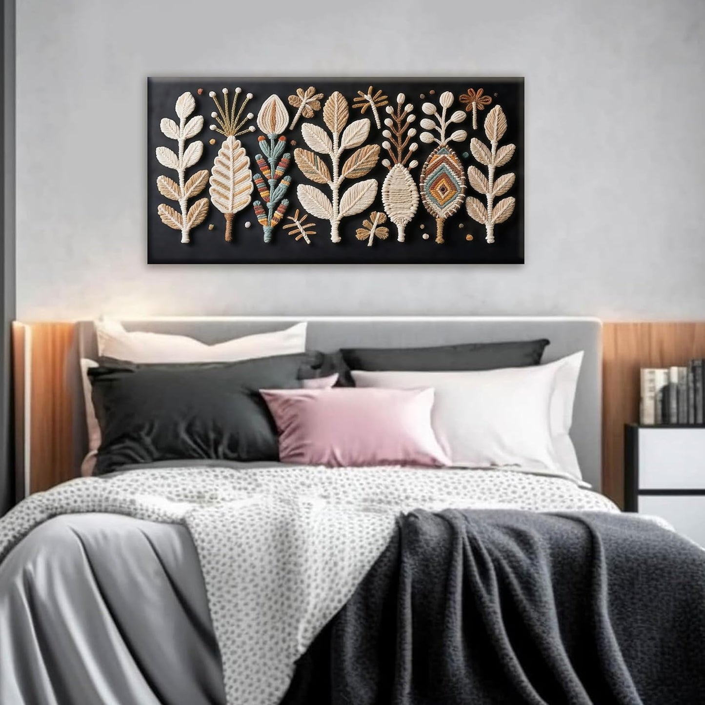 Tsomzxng Boho Black Wall Art Modern Wall Art Bohemian Feather Canvas Wall Art Decor For Apartment Dorm Living Room Bedroom Nursery Backdrop Home Wall Decor20 W X 40" L