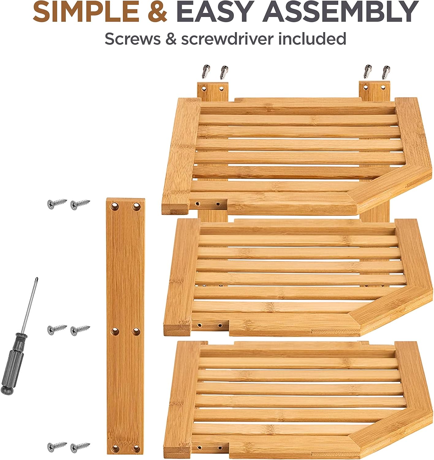 Cabinet Organizer Shelf - Bamboo Corner Rack for Kitchen Counter, Cabinet Space Saver for Plates, Dishes, Bowls, Bread - Pantry and Bathroom Storage or Countertop - Useful Home & Housewarming Gift