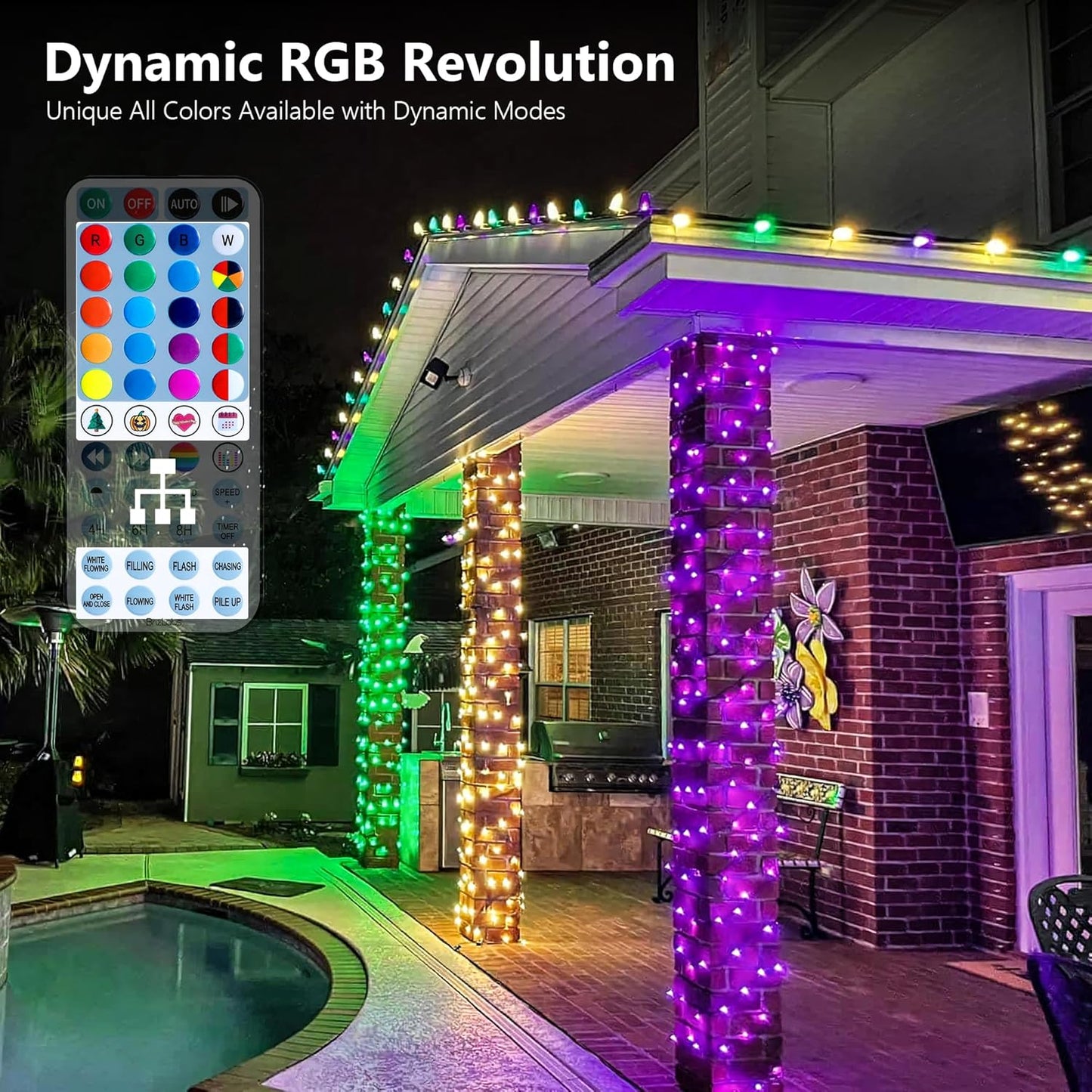 BrizLabs Orange Purple Halloween Lights, 33FT 100 LED RGB Color Changing String Lights with Remote, Dimmable Mini Christmas Light String with Timer for Indoor Outdoor Halloween Thanksgiving Xmas Decor