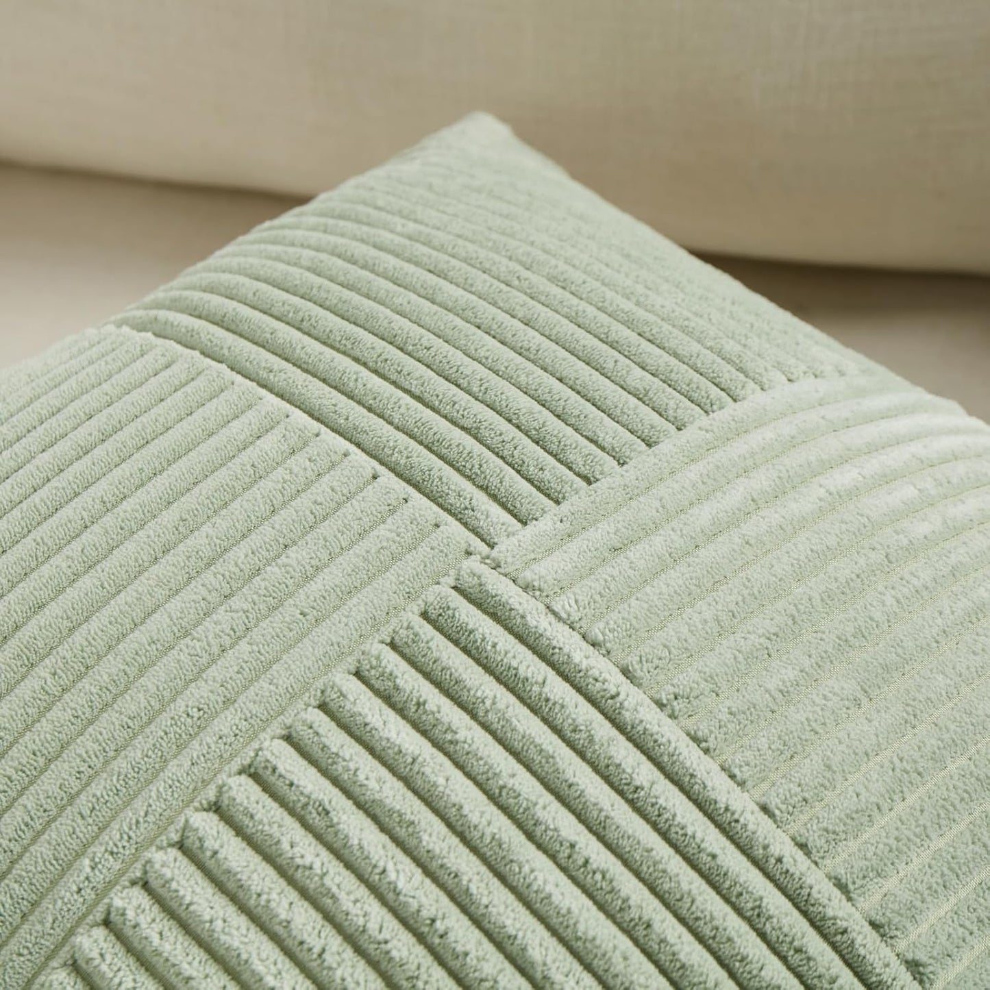 Fancy Homi 2 Packs Sage Green Long Lumbar Decorative Throw Pillow Covers 16x24 Inch for Couch Bed Sofa, Rustic Farmhouse Boho Home Decor, Soft Striped Corduroy Rectangle Accent Cushion Case 40x60 cm