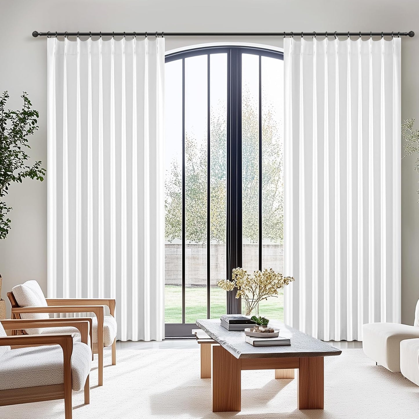 Pinch Pleated Bright White Blackout Curtains 105 Inches Long for Bedroom 2 Panels Set, Modern Linen Blend Heavy Thermal Decor Curtain Room Darkening Privacy Office /Kids Room Window Drapes 40"Wx105"L