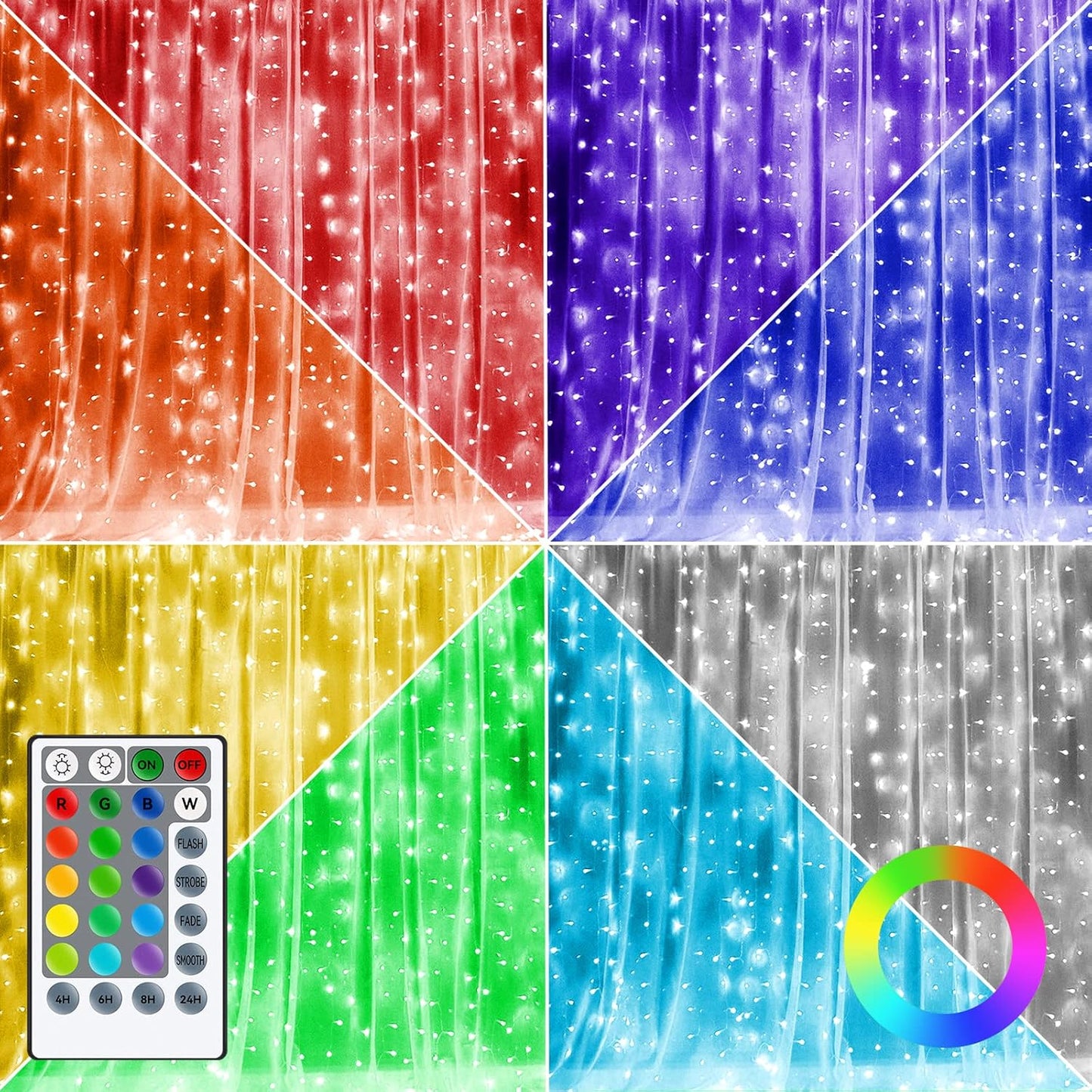 Dazzle Bright Window Curtain Fairy Lights, 300 LED RGB Color Changing Copper Fairy Lights with Remote, 4 Lighting Modes USB Powered Icicle Lights for Indoor Outdoor Wedding Party Xmas Decor