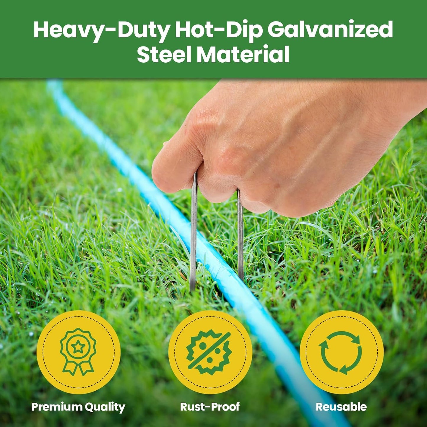 Landscape Staples Galvanized 6 Inch 120 Pcs, Metal Garden Stakes 1.6 Inch, Garden Staples for Lawn 11 Gauge