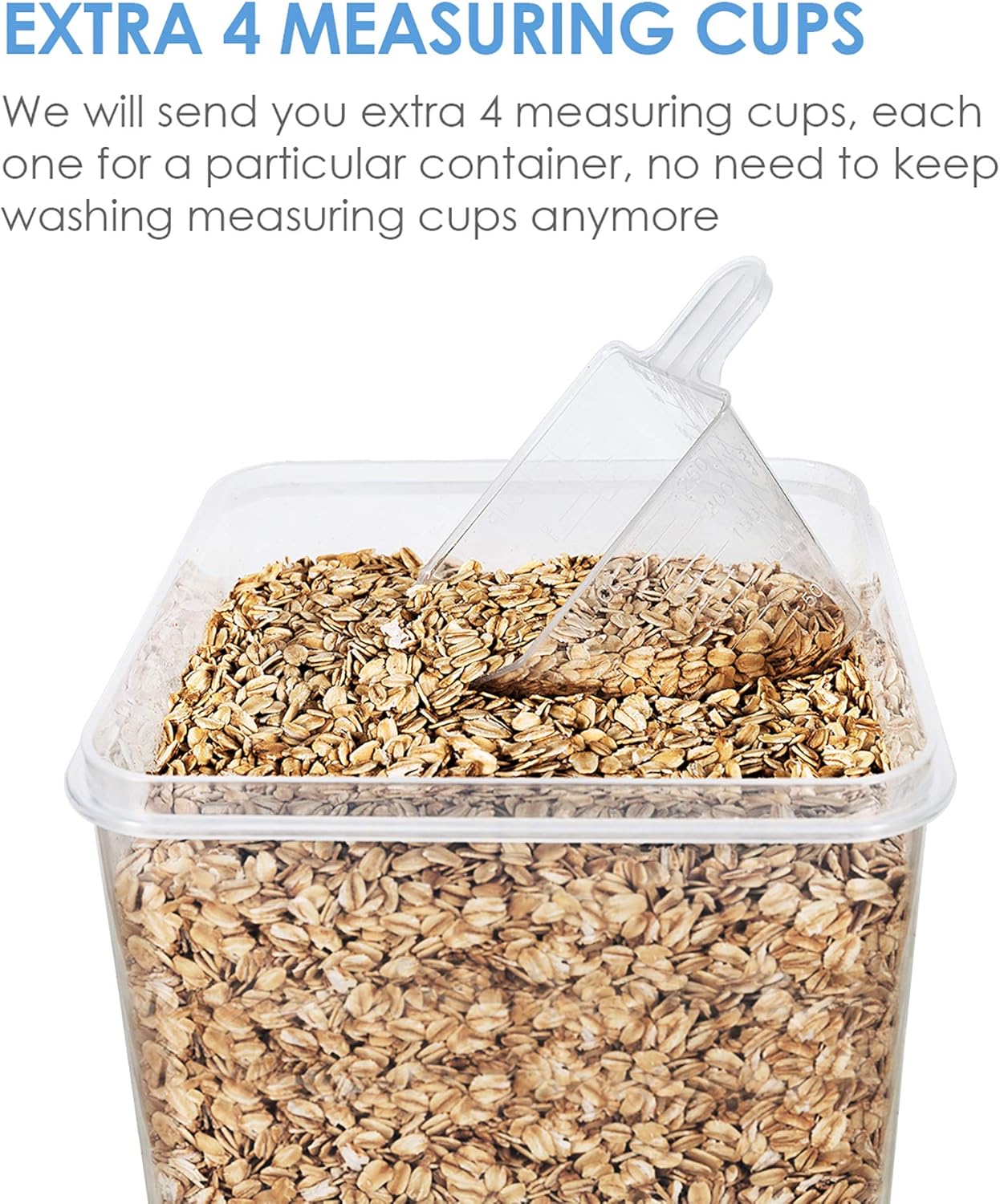 Vtopmart Food Storage Containers 2.5L / 84.5oz, 4 Pieces BPA Free Plastic Airtight Canister for Flour, Sugar, Baking Supplies, with 4 Measuring Cups and 24 Labels, Blue