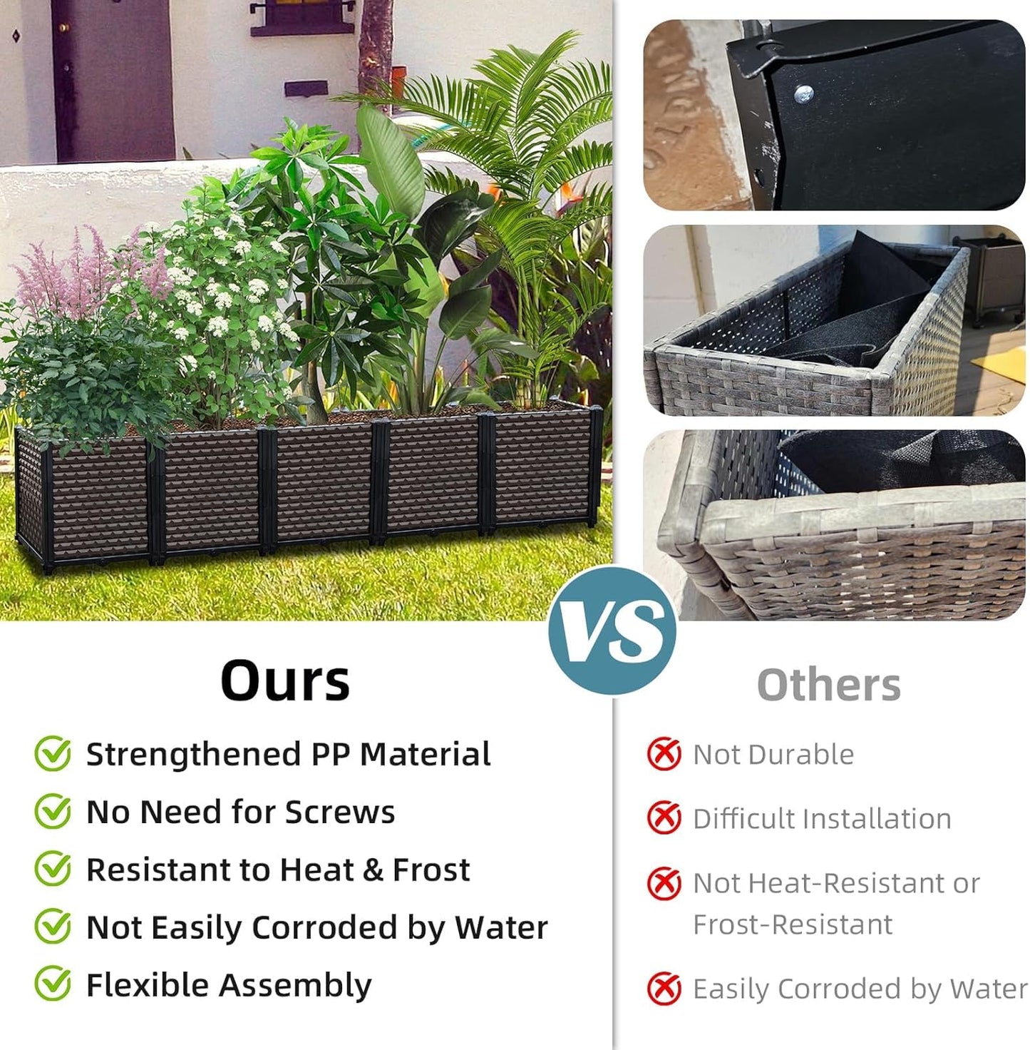 Large Planters for Outdoor Plants 14" Tall Planter Box, Raised Beds for Gardening Self Watering, Elevated Planter Box with Legs, Rectangular Garden Planters for Outdoor Plants Flowers, 78.7"L x 15.7"W