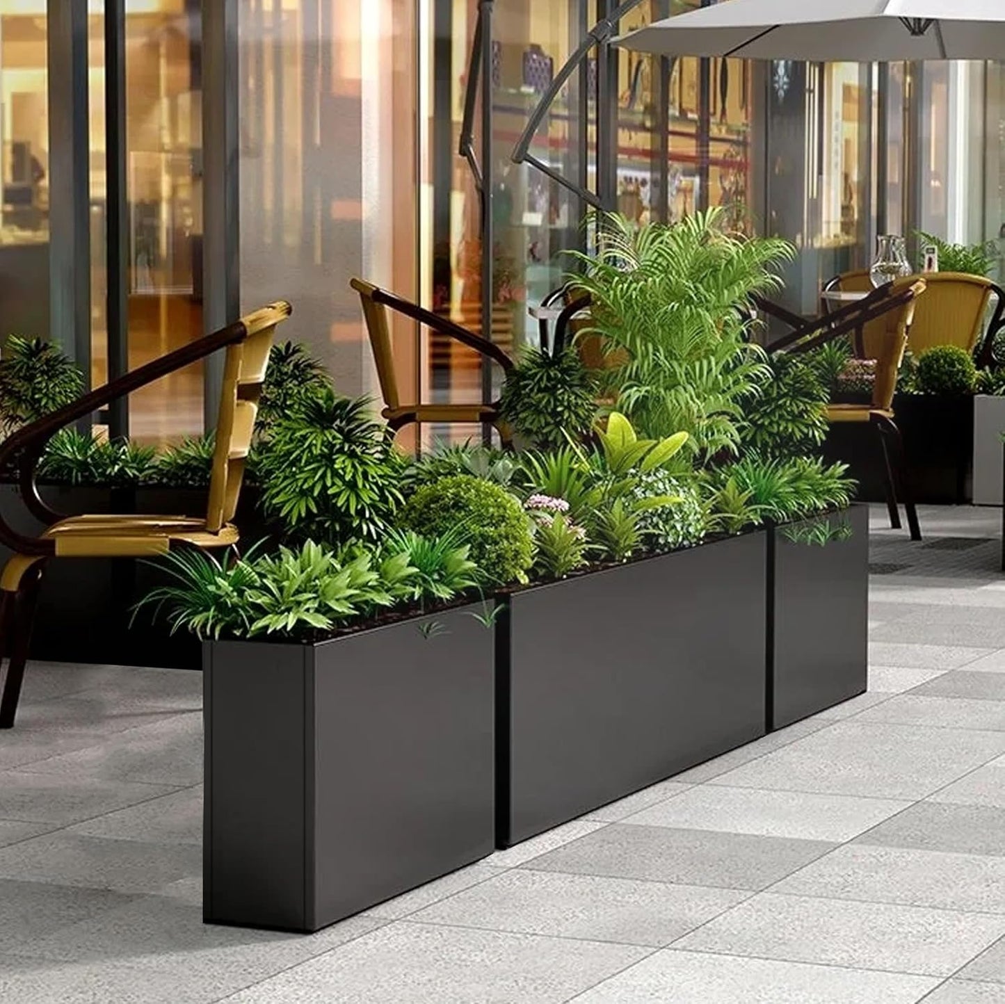 Galvanized Steel Metallic Heavy Planter for Outdoor Plants Metal Outdoor Planter Spliced Flower Box with Partitions for Outside,Indoor,Garden (Black, 30 * 12 * 24)