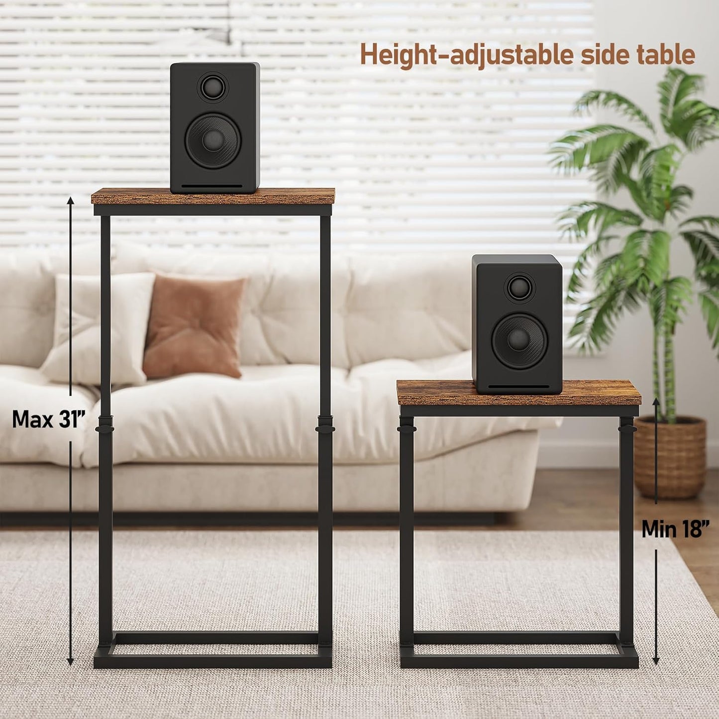 TUTOTAK End Table, Side Table, Tall Couch Table, Sofa Table, Living Room, Bedroom, Brown TB01BB0832