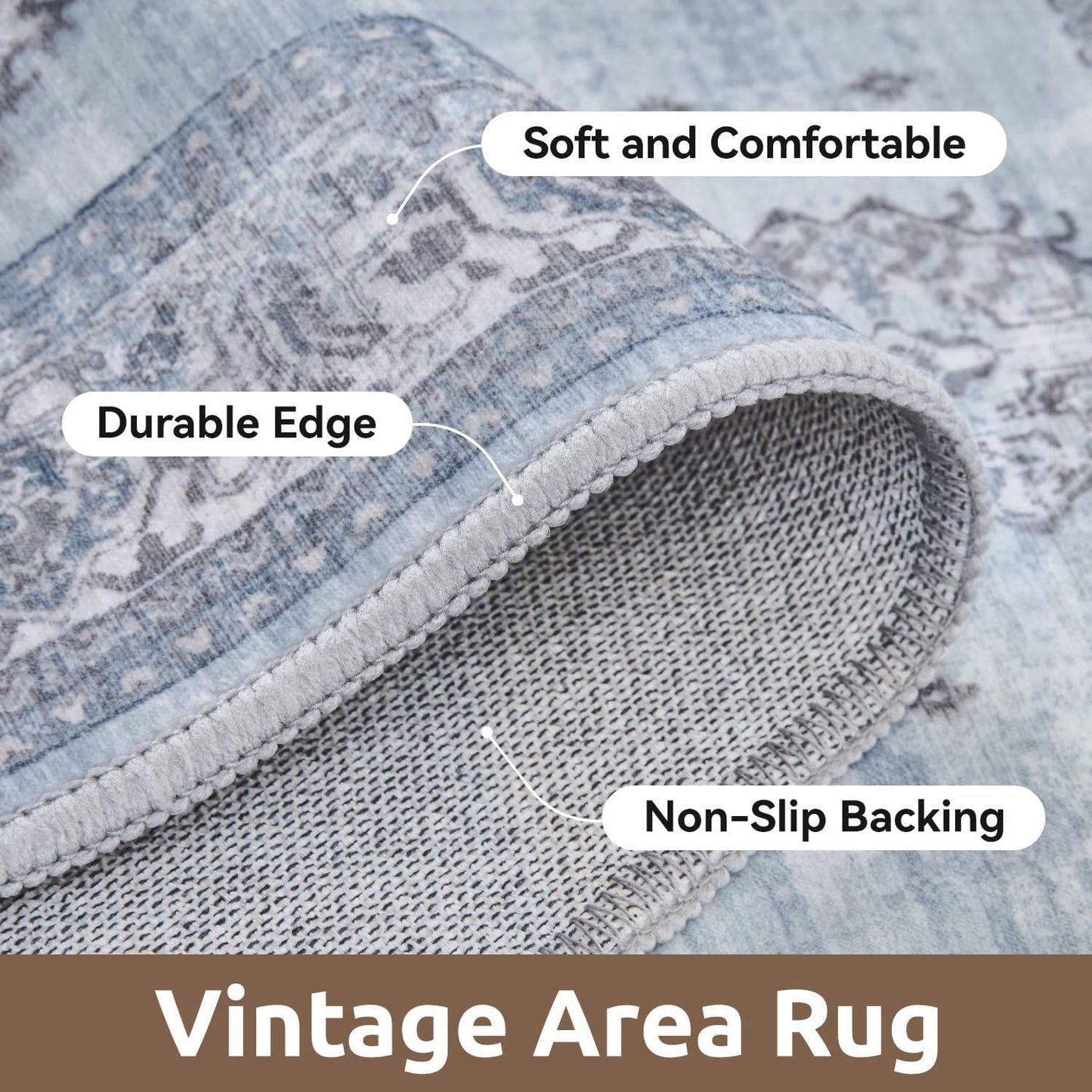 AMOAMI-Vintage Area Rug 5X7 Blue Rugs for Living Room-Soft Living Room Rug Non Slip Rugs for Bedroom Carpet Machine Washable Rug for Dining Room Bedside Office Room Decor