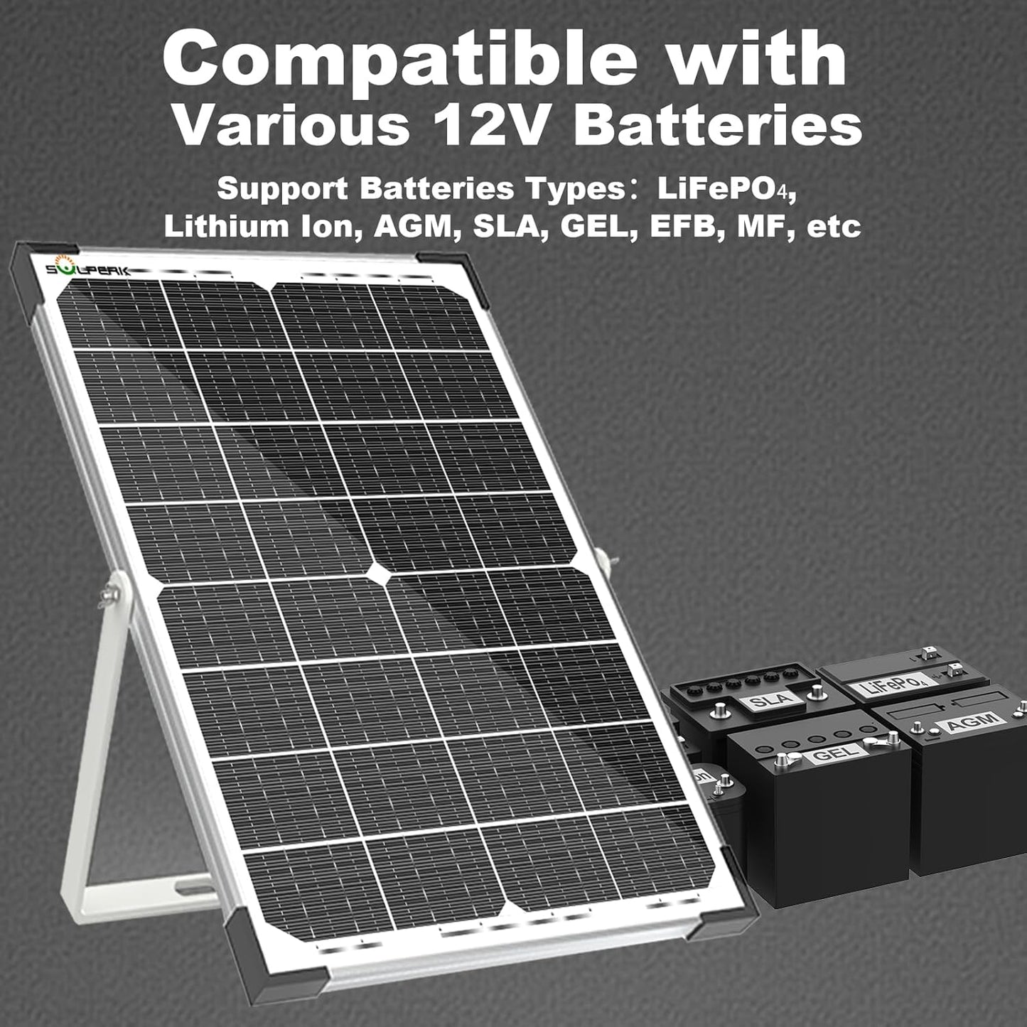 SOLPERK 30W Solar Battery Charger Solar Battery Maintainer + Upgrade 10A MPPT Charge Controller + Adjustable Mount Bracket for Car RV Boat Motorcycle，12V Waterproof Solar Panel Kit Trickle Charging