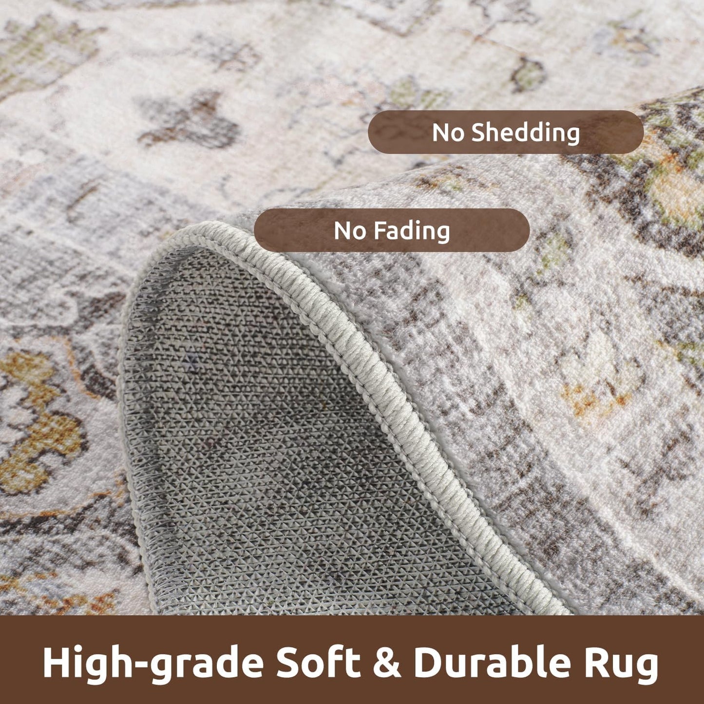 AMOAMI-Area Rug 8X10 Rugs for Living Room-Vintage Soft Grey Rugs for Bedroom-Non Slip Carpet-Washable Rug for Dining Room Living Room Bedroom Office Under Table