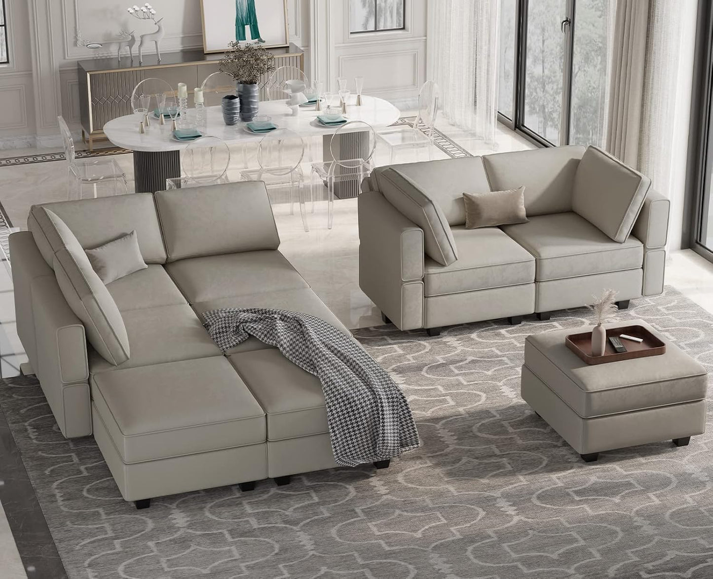 Belffin Modular Sectional Sofa with Ottomans Velvet Reversible Chaise Sleeper Bed Storage Seat Grey…, MD-S-1