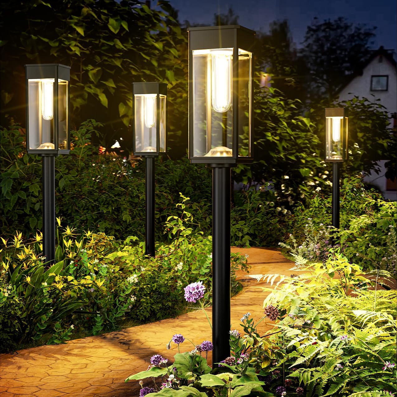 Solar Pathway Lights Outdoor, 2 Pack Bright Solar Lights Outdoor, IP65 Waterproof Solar Garden Lights, Solar Powered Landscape Lighting for Yard Patio Walkway Driveway Pathway (Warm White)