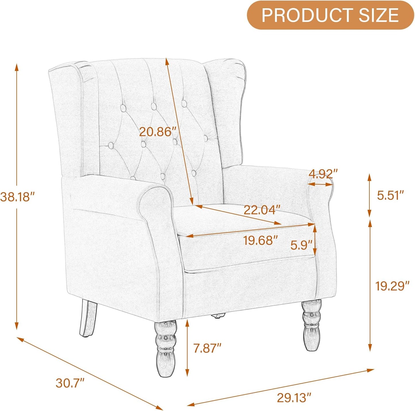 UIXE High Back Accent Chair, Upholstered Armchair in Fabric, Retro Wingback Arm Chair for Living Room, Comfy Single Sofa Bedroom Reading Seat with Solid Wood Legs - Brown