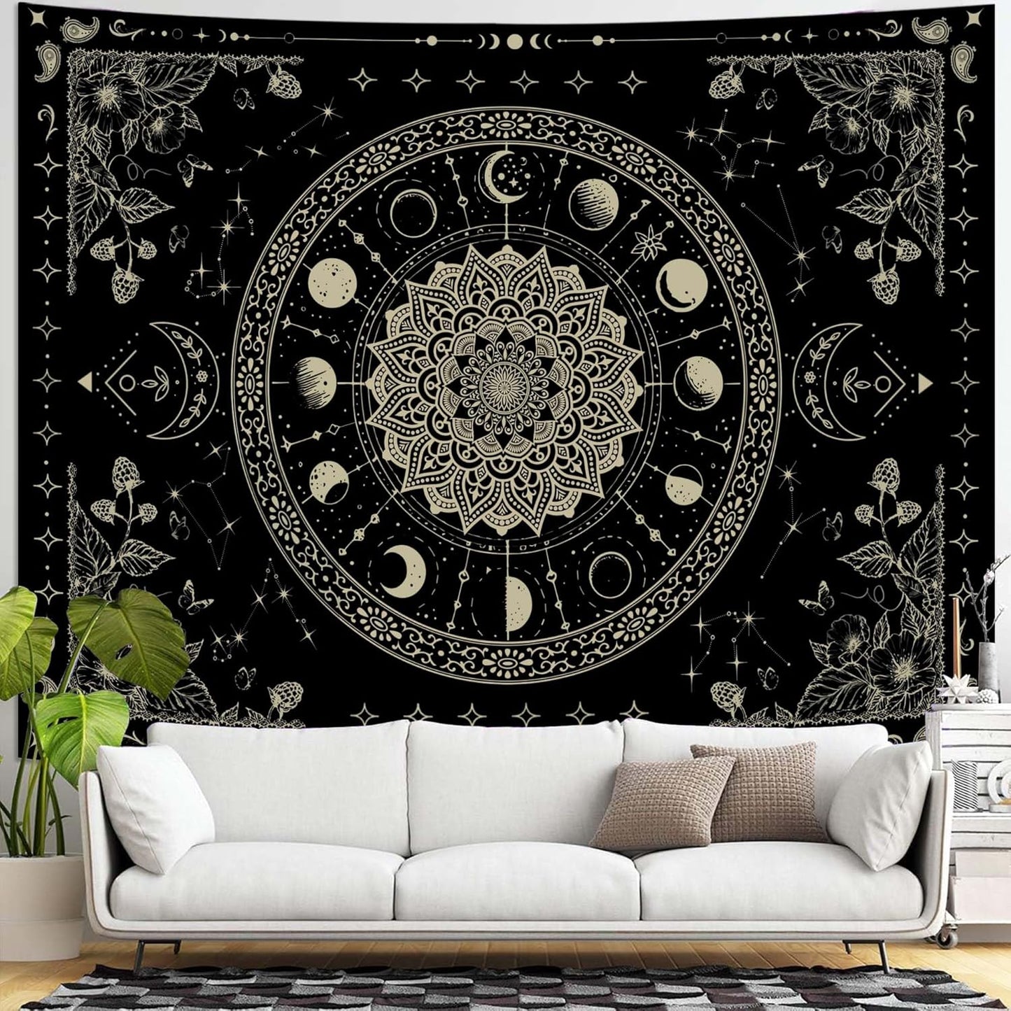 Lunerfex Mandala Moon Tapestry Boho Tapestry for Bedroom Black Tapestries Wall Hanging Living Room Wall Art and Home Decor 60x80