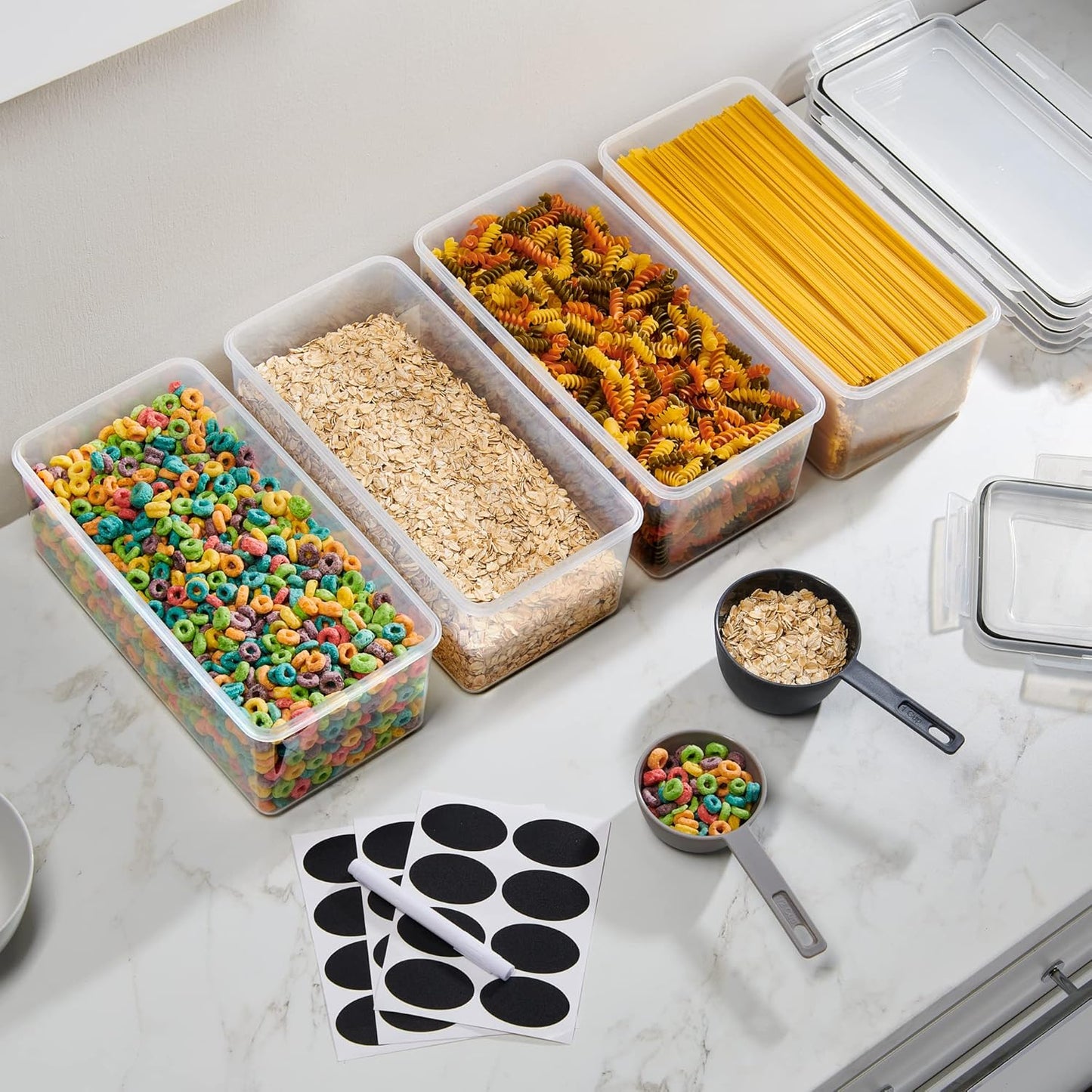 Large Airtight Food Storage Containers with Lids Set of 4 3.2L - 102 fl. oz Pasta storage Containers, BPA Free Plastic Spaghetti container - Air Tight Canisters for Kitchen Pantry Organization