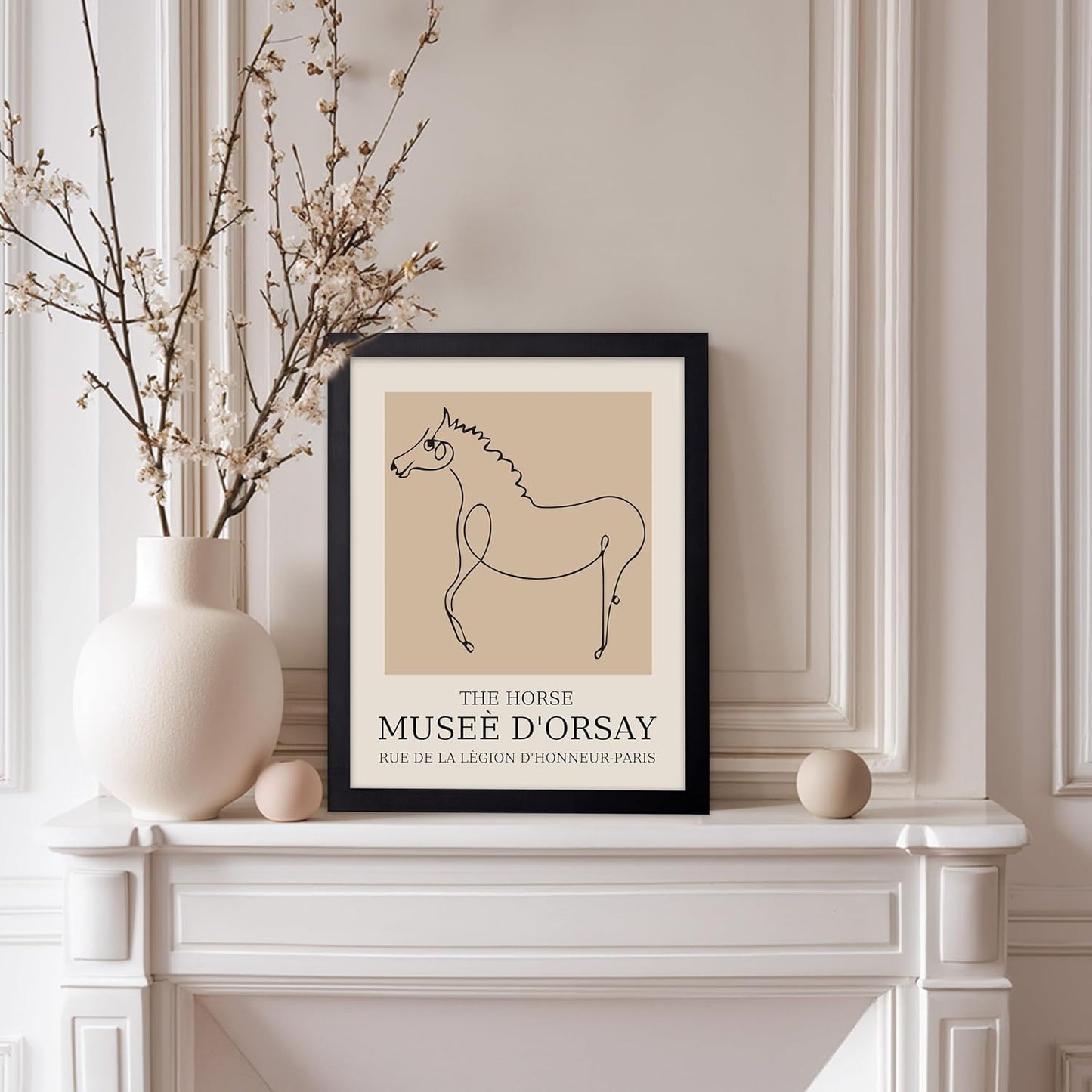 Poster Master Vintage Poster - Retro Minimalist Print - Gift for Artist, Friend - Horse, Line Drawing, Sketch, Abstract - Wall Decor for Living Room, Bedroom, 11x14 Black Framed