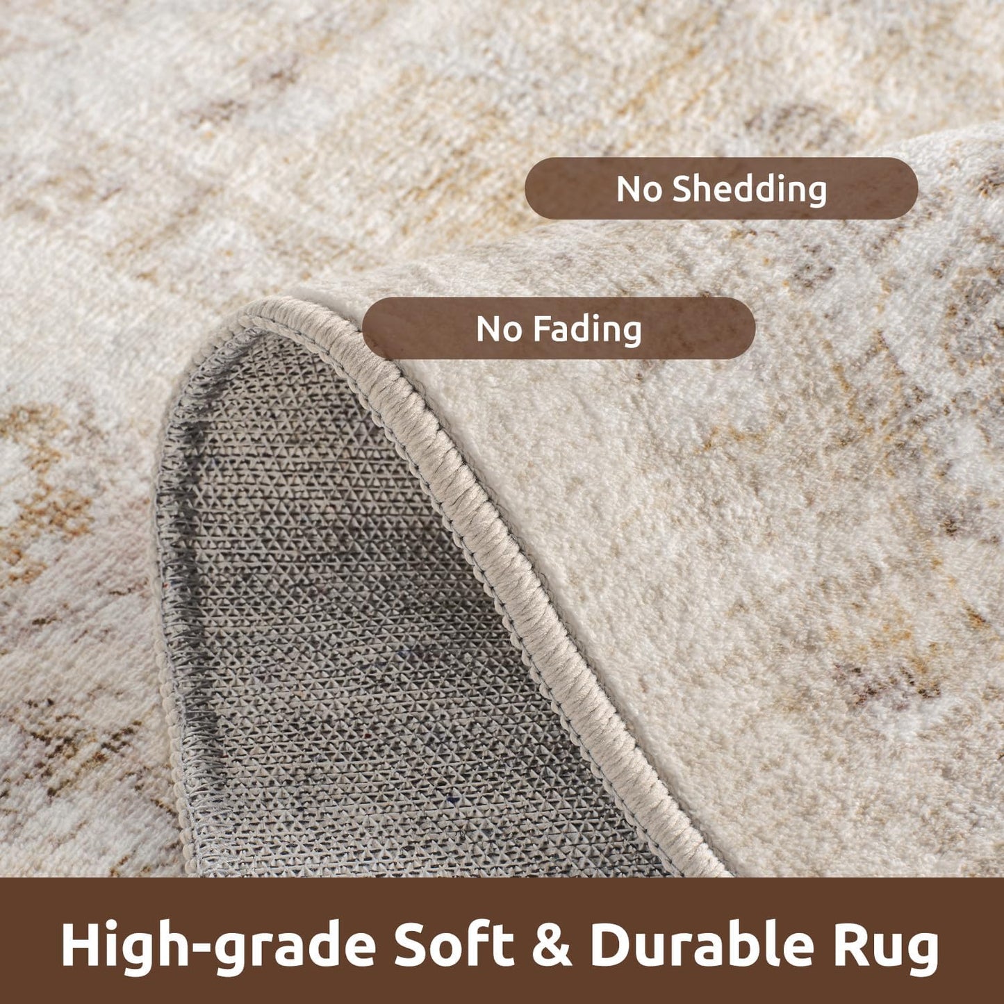 AMOAMI-Area Rug 8FT X 10FT Rugs for Living Room-Vintage Soft Beige Rugs for Bedroom-Non Slip Carpet-Washable Rug for Dining Room Living Room Bedroom Office Under Table