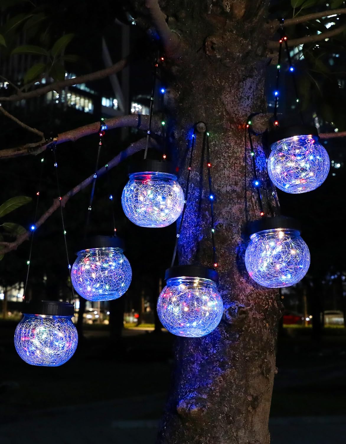 PARTPHONER Solar Lantern Solar Lights Outdoor Waterproof 18-Pack, Solar Powered Hanging Lights Cracked Glass Hanging Globes for Christmas Decoration, Shepherd Hook, Garden Tree Ornaments, Multi-Color
