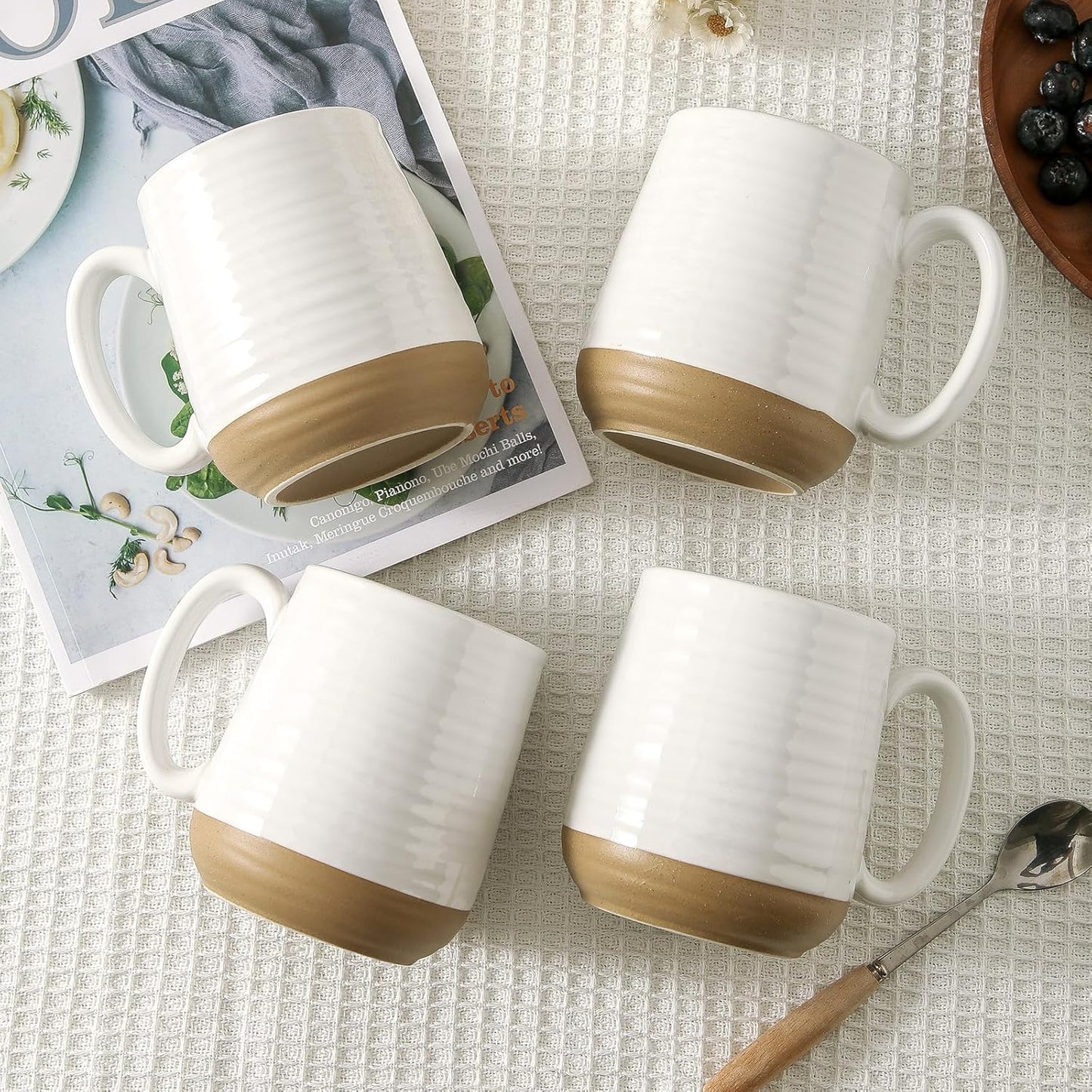 Hasense Porcelain Coffee Mugs Set of 6, 15 Ounce Large Ceramic Coffee Cups Set with Handle for Latte, Tea, Cocoa and Hot Chocolate, White Coffee Mugs for Men and Women, Microwave Safe