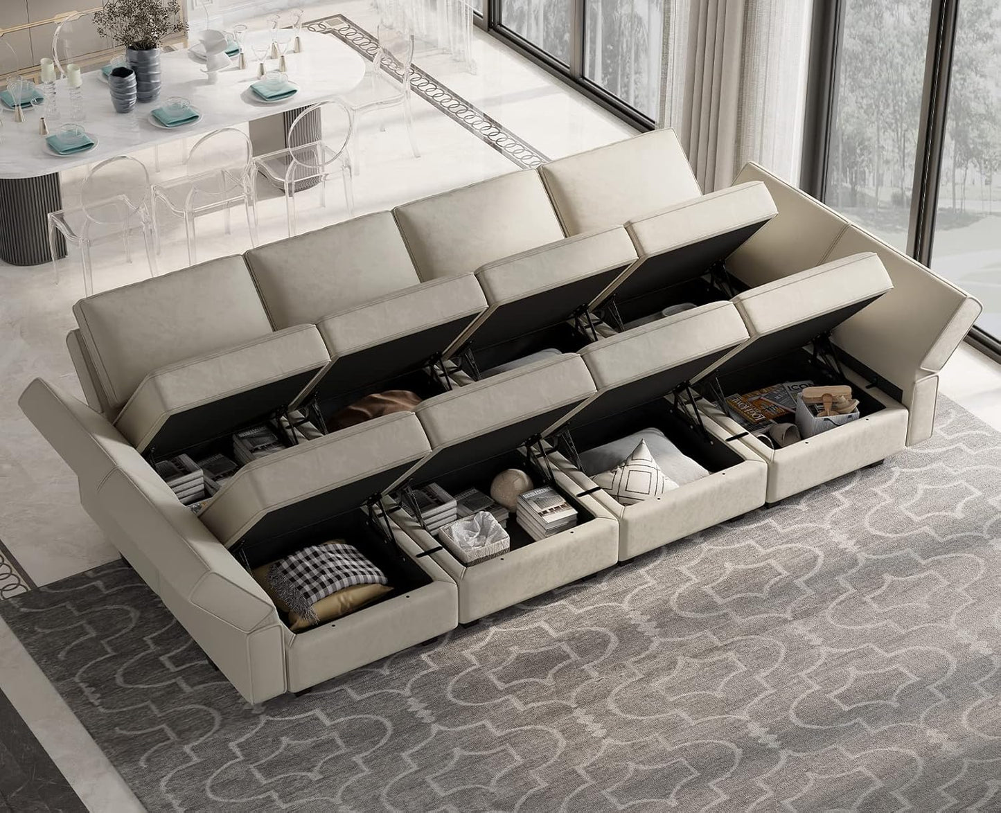 Belffin Modular Sectional Sofa with Storage Chaises Sectional Sleeper Sofa Couch 8 Seat Sectional Bed Grey