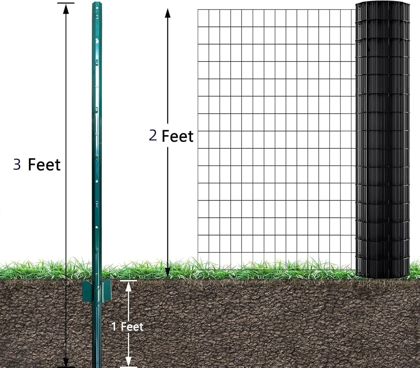 ARIFARO Sturdy Duty Metal Fence Posts 3 Feet,Pack of 10, 3-4-5-6-7 Feet No Digging Garden U Post for Wire Fencing Steel Fencing Poles for Yard, Outdoor