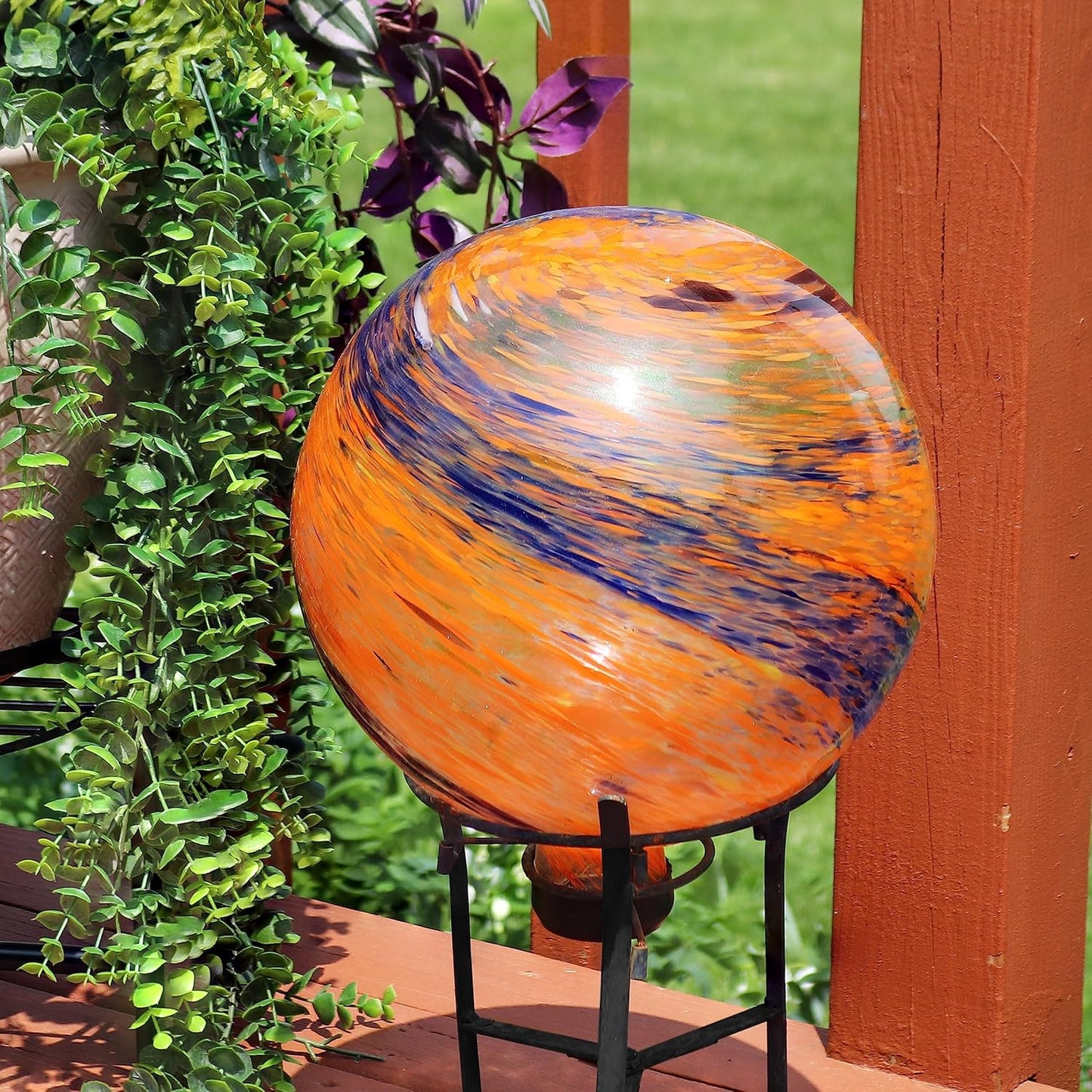 Sunnydaze 10-Inch Gazing Ball for Garden - Glass Gazing Globe for Outside - Garden Orb Yard Decor - Sunset Sky - Set of 2