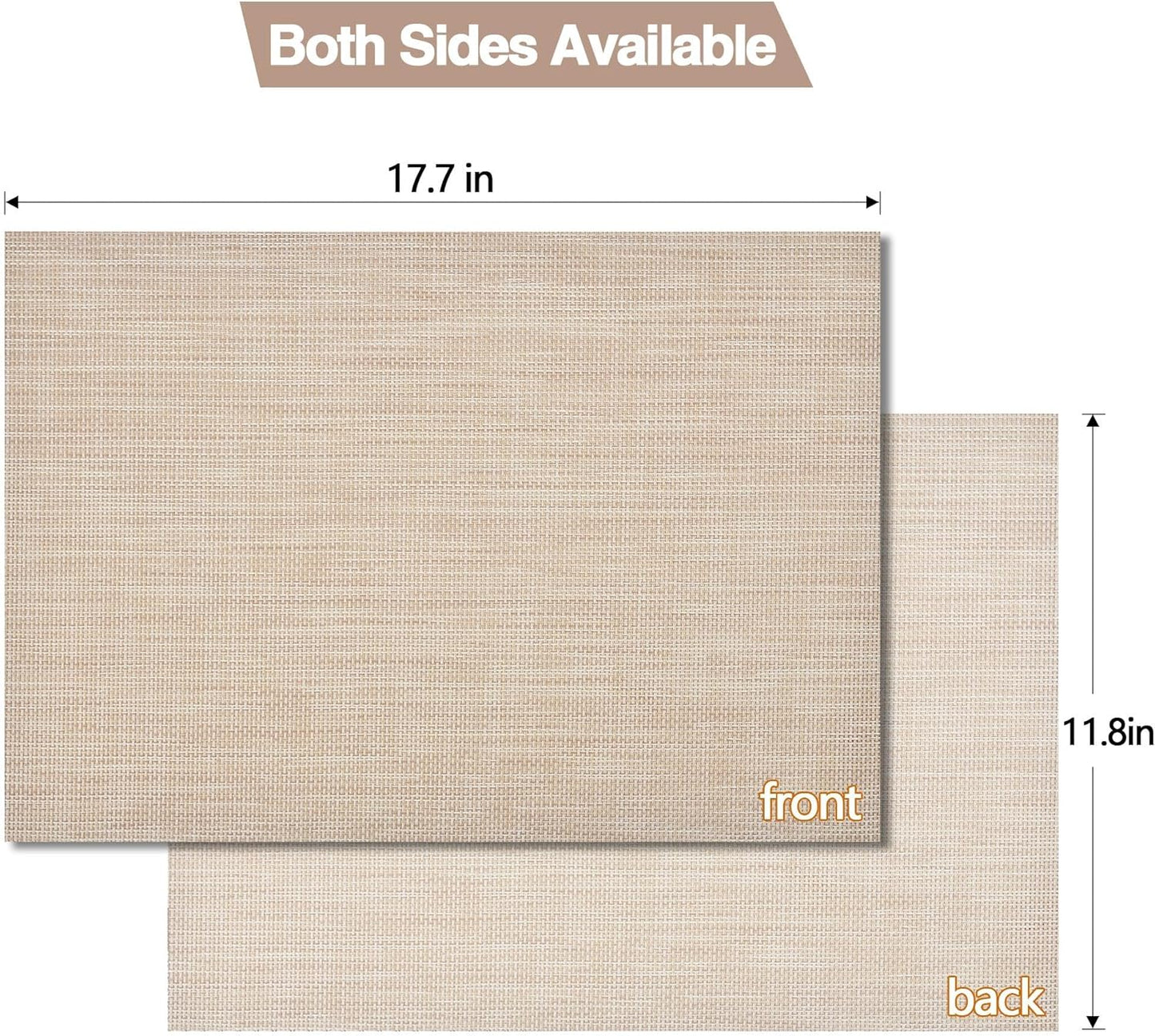 Placemats Set of 8 - Easy Clean Washable Vinyl Placemats - Wipeable Heat Resistant Table Mats for Dining Table - 17.7x11.8 Inch (8, Beige)