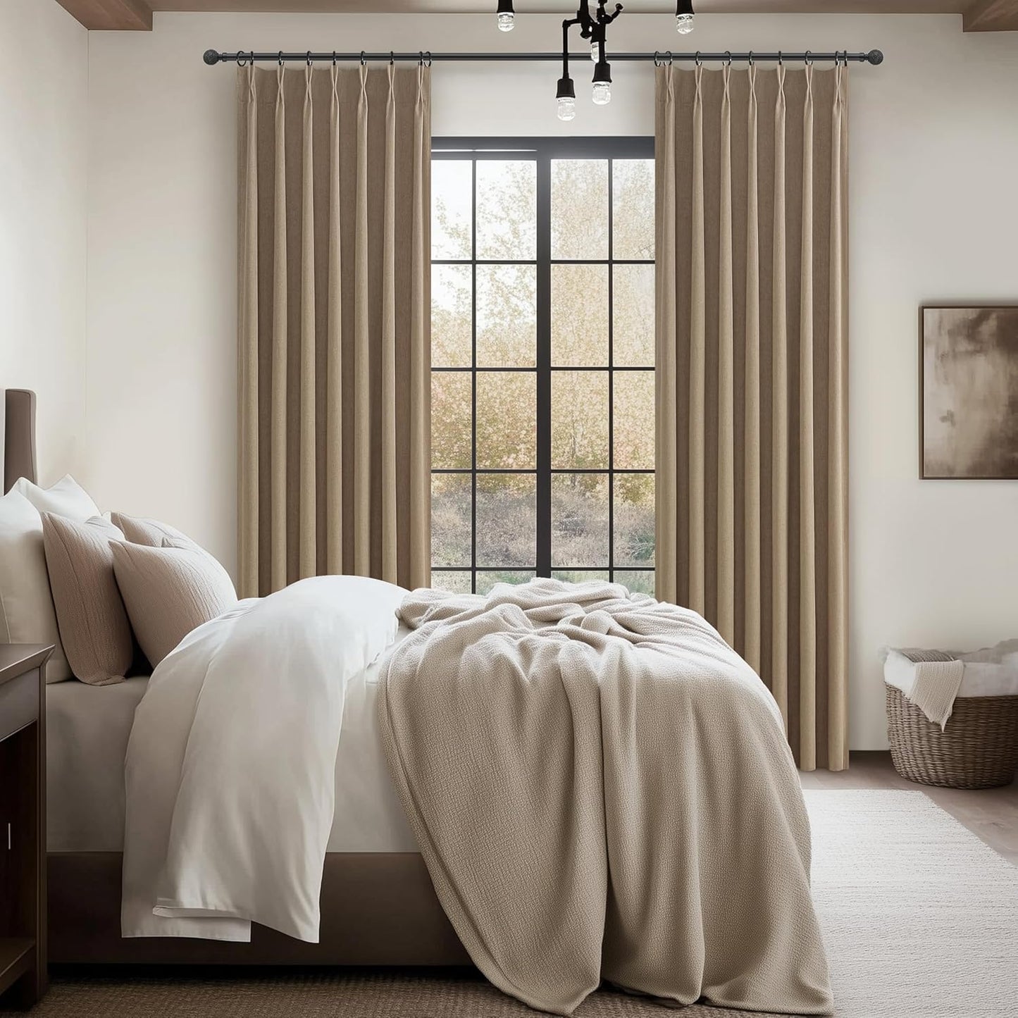 90 Inch Blackout Curtains for Living Room Thermal Noise Reduction Sliding Door Total Two Burg Country Style Linen Window Curtains & Drapes for Track System Pinch Pleat,Chocolate RustBrown Set of 2