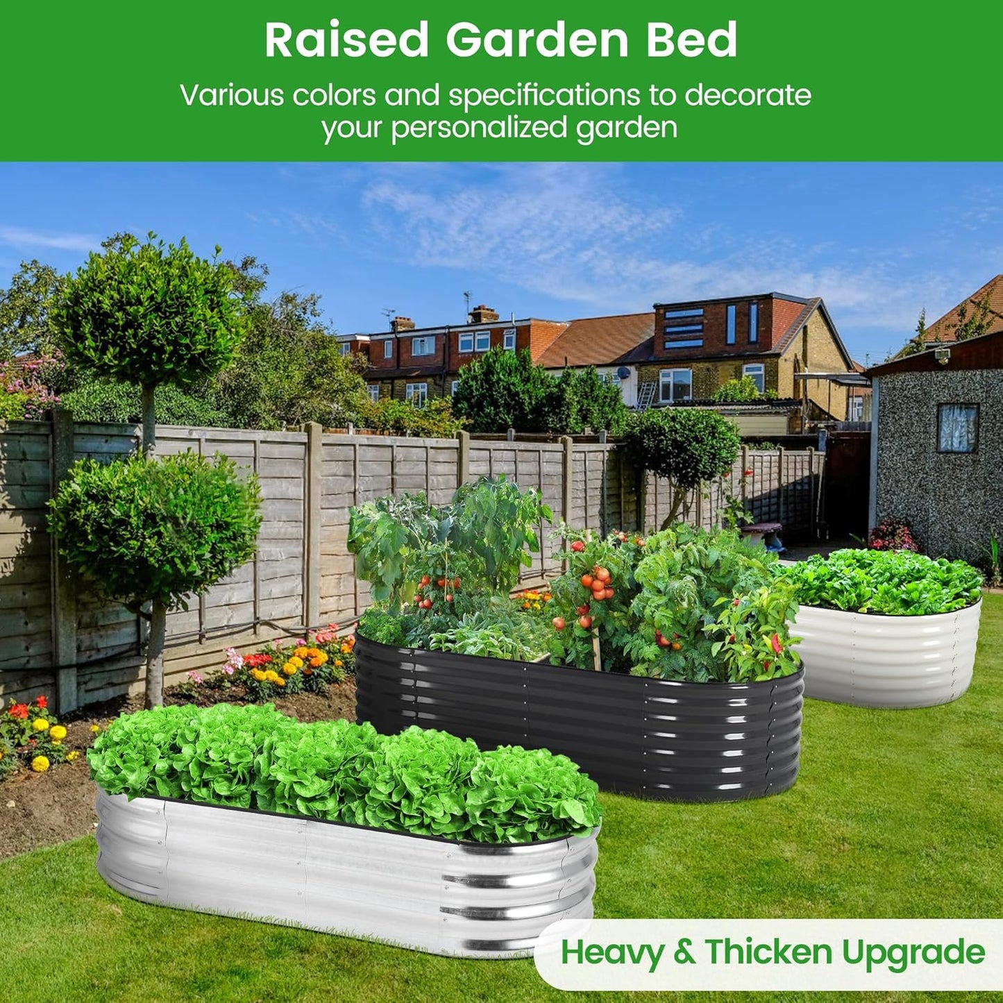 2 Pcs 4.5x2x1ft Oval Raised Garden Bed, Galvanized Raised Beds,Open-Ended Base Metal Raised Planter Beds,Planter Raised Boxes for Vegetables, Flowers,Tool-Free Asse,Rubber Edge