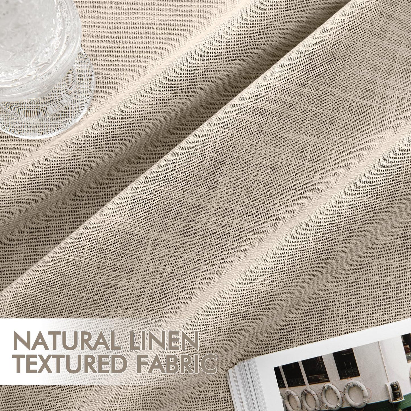 MIULEE Beige 100% Blackout Linen Curtains 108 Inch 2 Panels Set Double Sided No Coating Pleated Back Tab Black Out Extra Long Thermal Insulated Pinch Pleat Bedroom Living Room Darkening Window Drapes