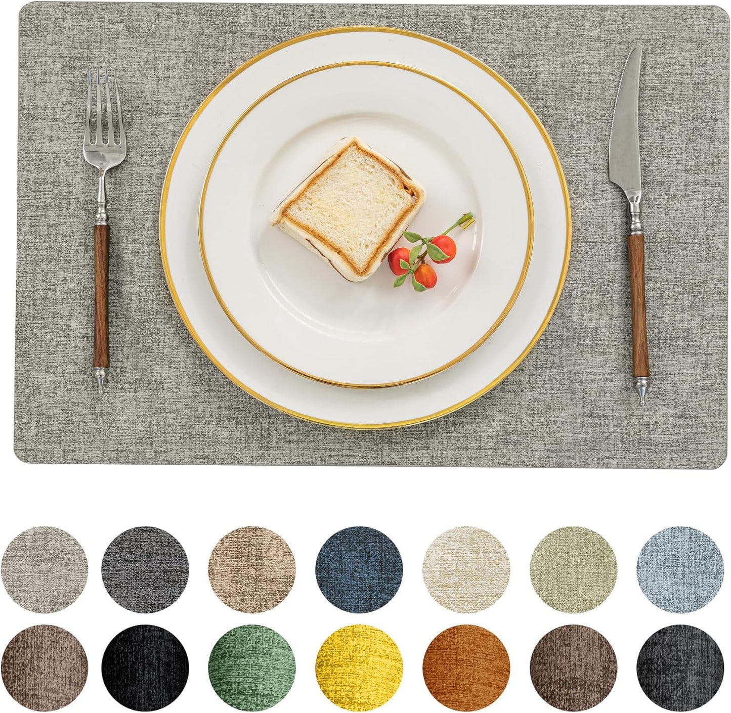 Romanstile Vinyl Placemats Set of 4-12 X 18 Inch - Heat Resistant Place Mats 100% Waterproof Oilproof Wipeable Reversible Faux Leather Table Mats for Kitchen/Dining/Decor/Party/Outdoor, Light Grey