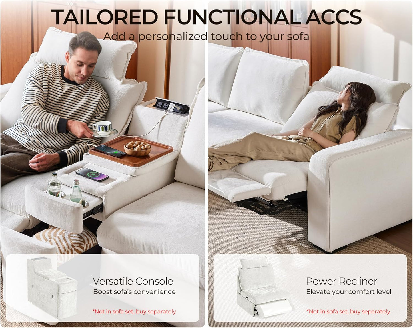 Oversized Modular Sofa Comfy Cloud Couch with Storage, Extra Deep Plush Sectional Sofa Set for Living Room, Covers Washable, Chenille, Olar (White, 6-seatser with Corner & Ottoman, v-Shaped)
