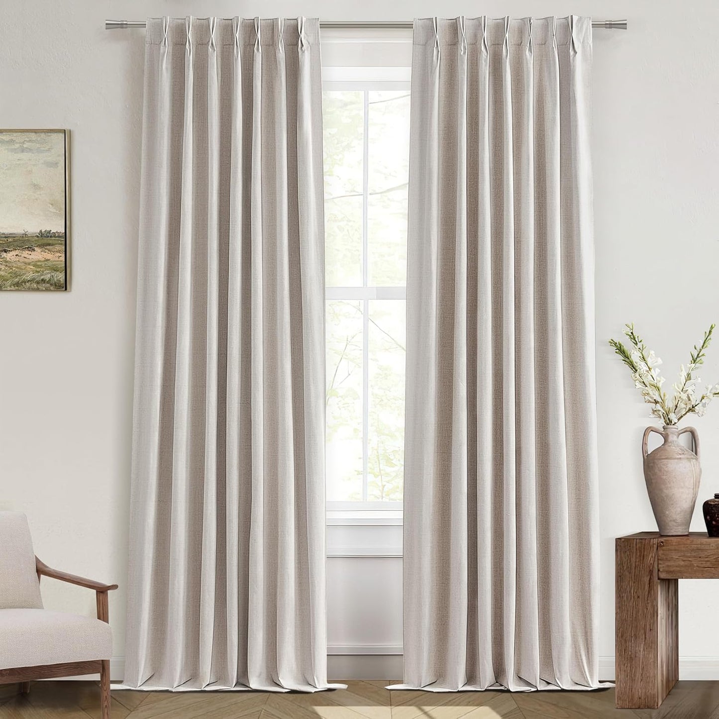 Pinch Pleated Floor to Ceiling Curtains 9ft, 107 Inches Long Light Blocking Linen Blend Soft Touch Blackout Thermal Insulated Window Drapes for Bedroom Living Dining Room Nursery (40"x107"x2 panels)