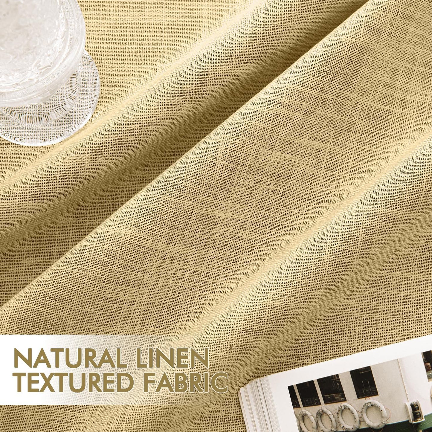 MIULEE Yellow 100% Blackout Linen Curtains 108 Inch 2 Panels Set Double Sided No Coating Pleated Back Tab Black out Extra Long Thermal Insulated Pinch Pleat Bedroom Living Room Darkening Window Drapes
