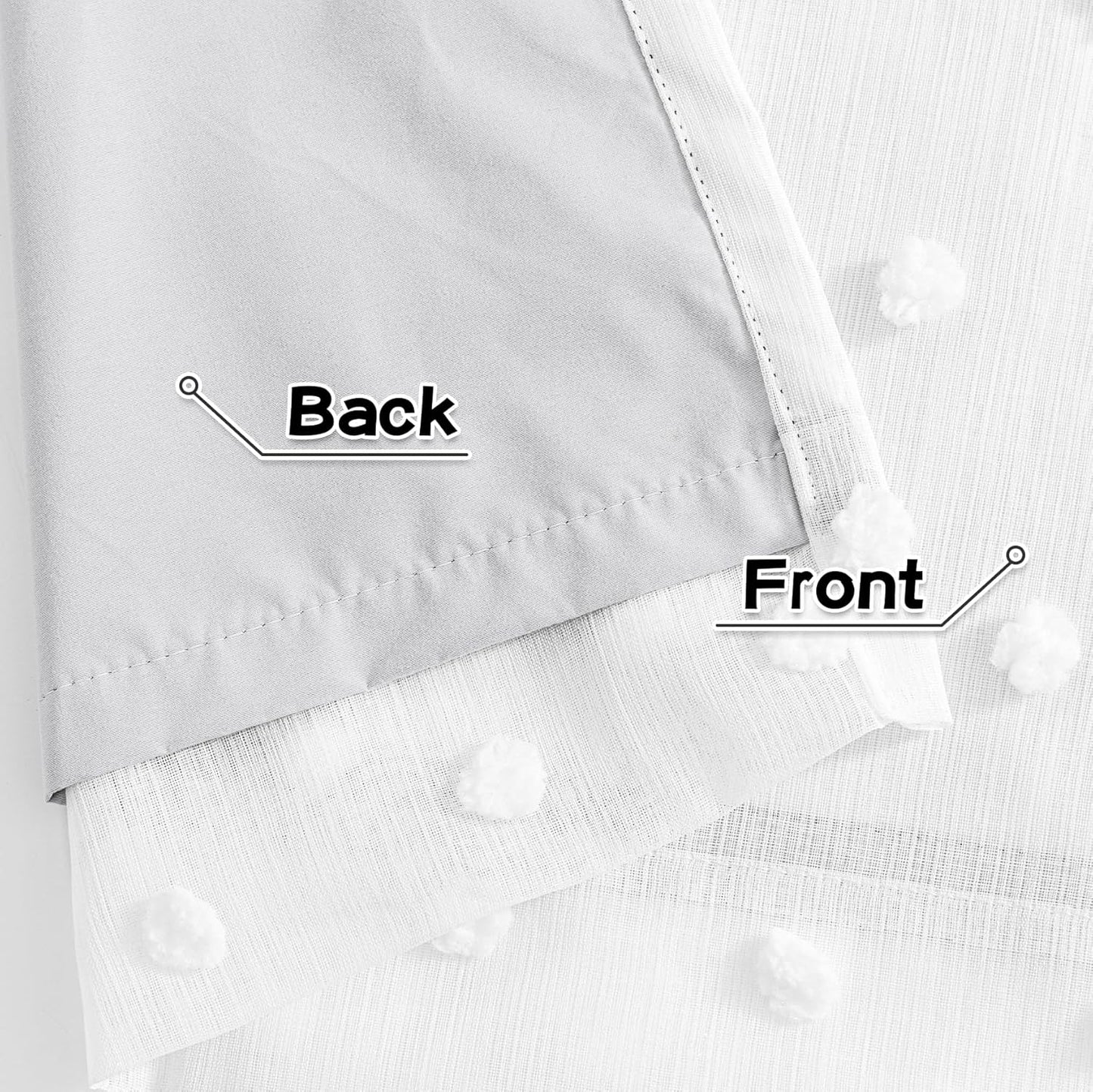 MYSKY HOME 100% Blackout Curtains for Bedroom White Blackout Curtains 63 Inches Long Thermal Insulated 2 Panels Short Kitchen Curtains with White Pom Pom Sheer Room Darkening Grommet, 52 x 63 Inch