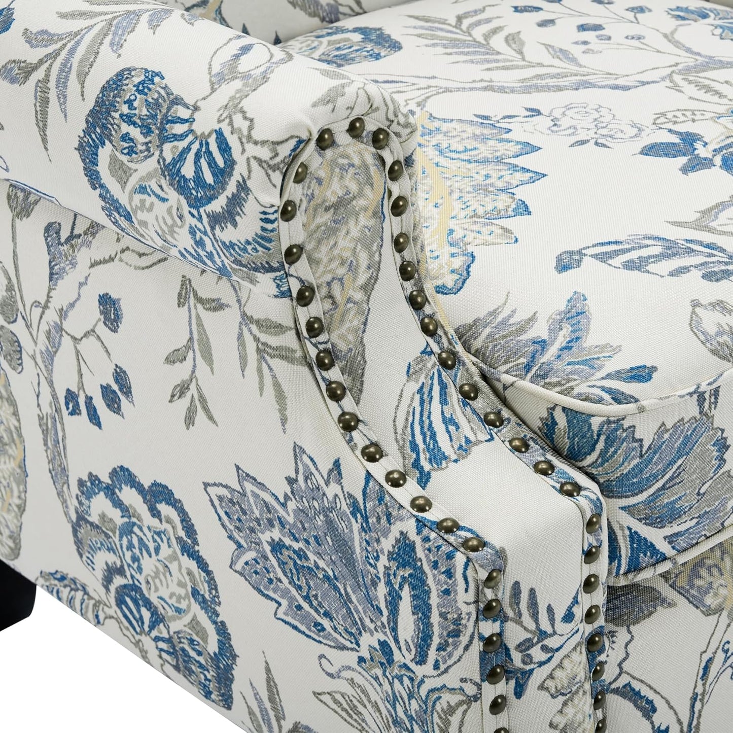 UIXE High Back Floral Accent Chairs Set of 2, Upholstered Armchair in Fabric, Retro Printed Wingback Arm Chair for Living Room, Nailhead Trim Single Sofa Bedroom Reading Seat - Plants Blue