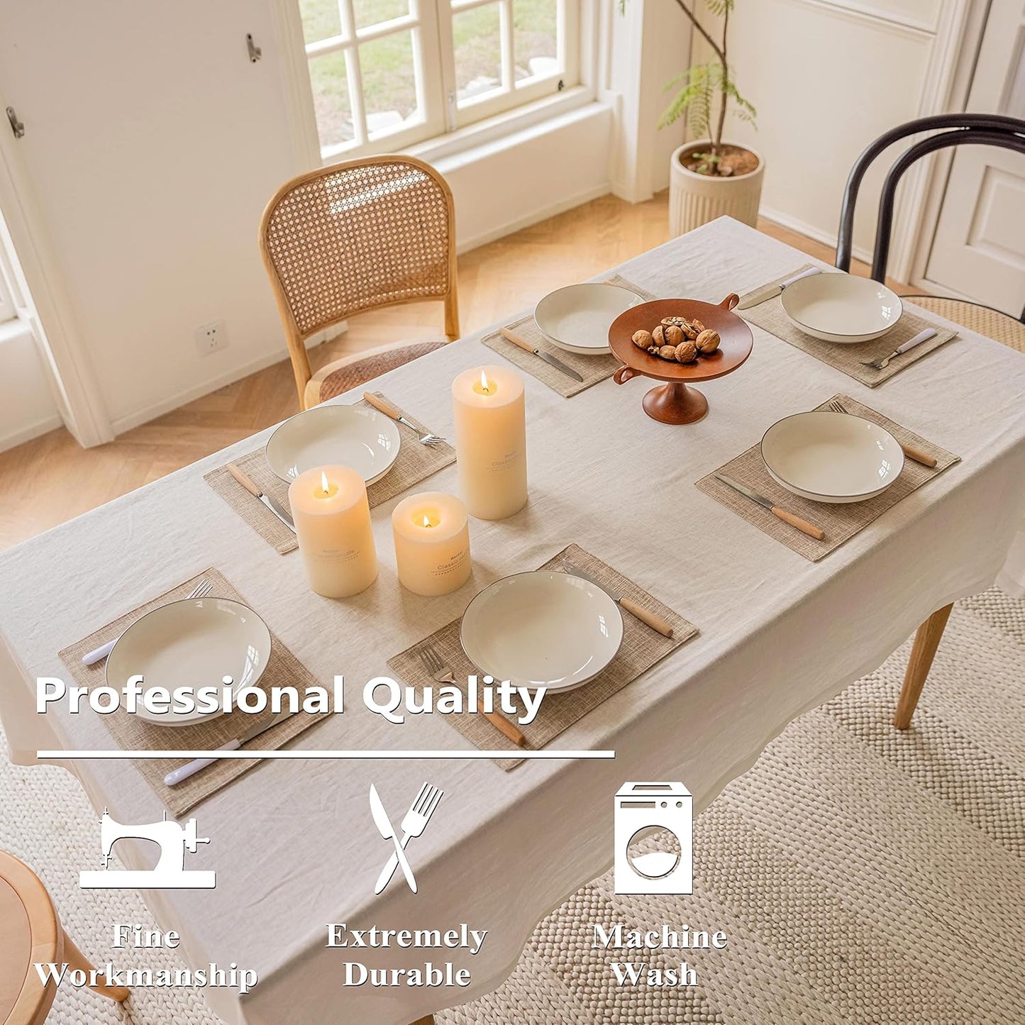 Home Brilliant Linen Place Mats Set of 6 Heat Resistant Dining Table Place Mats Cloth Placemats Kitchen Table Mats Placemat, Burlap