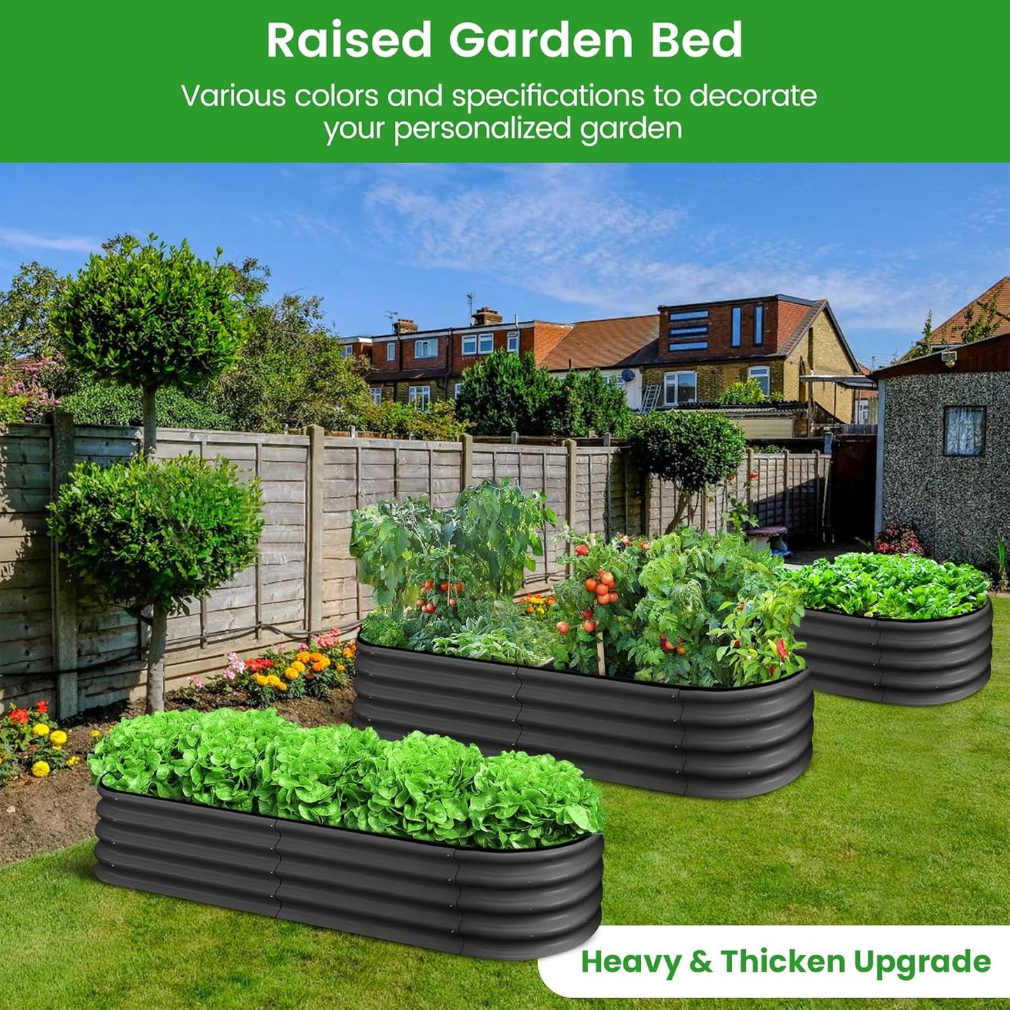 2 Pcs 4.5x2x1ft Oval Raised Garden Bed, Galvanized Raised Beds,Open-Ended Base Metal Raised Planter Beds,Garden Bed Outdoor,Planter Raised Boxes for Vegetables, Flowers,Tool-Free Asse,Gray