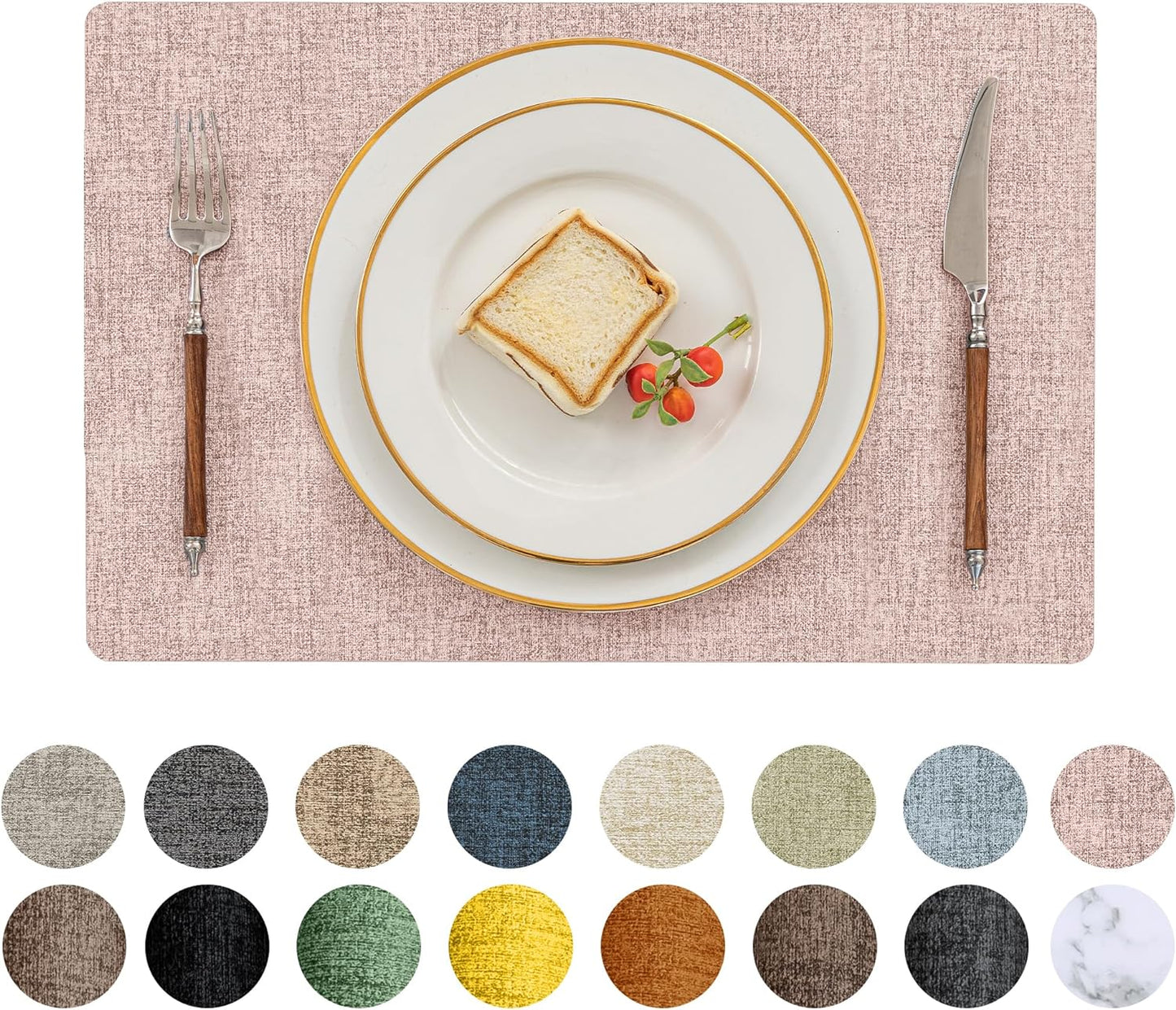 Romanstile Vinyl Placemats Set of 12-12 X 18 Inch - Heat Resistant Place Mats 100% Waterproof Oilproof Wipeable Reversible Faux Leather Table Mats for Kitchen/Dining/Party/Outdoor, Pink