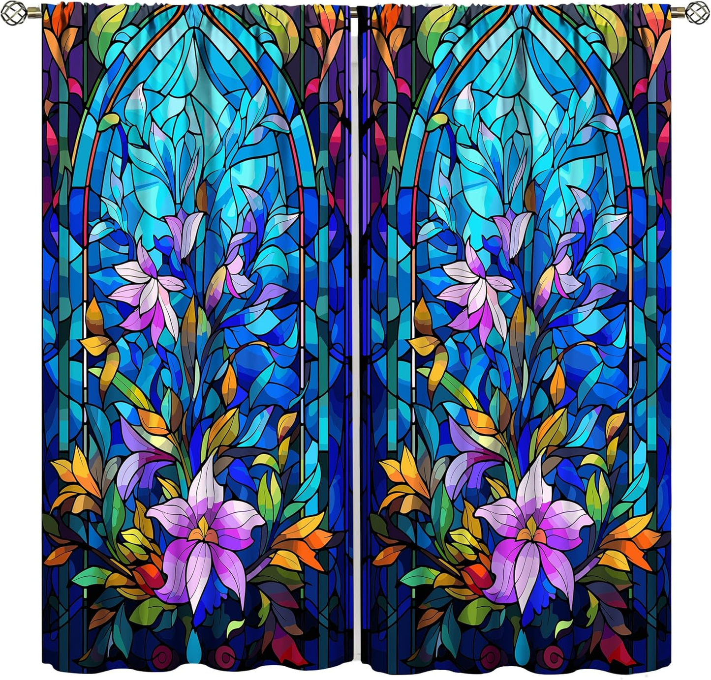 Stained Glass Curtains,Abstract Colorful Floral Geometric Art Home Decor Drapes for Bedroom Living Room Kitchen Window Treatment 2 Panels Set Total Size 42" W X 54" L Inch