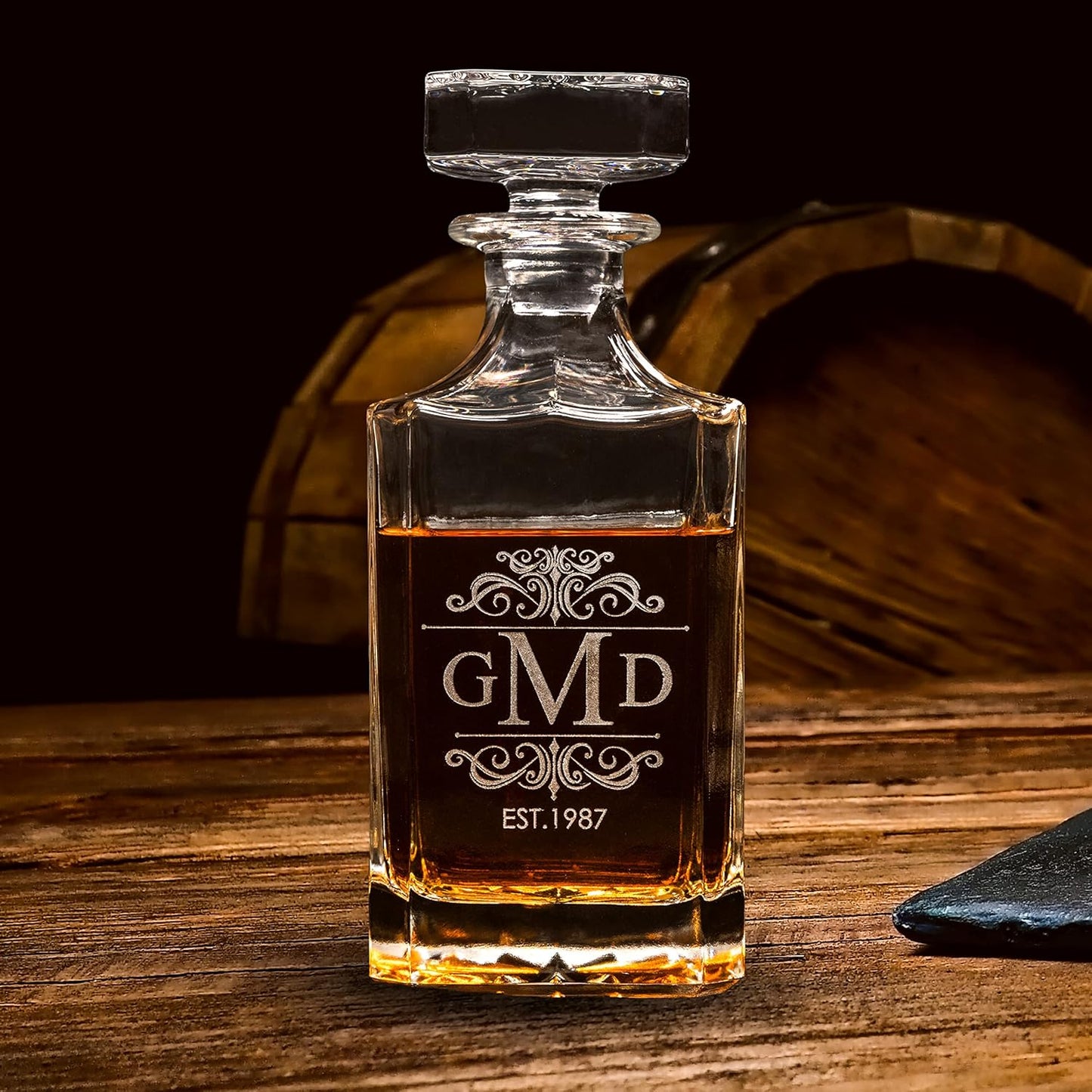 Gifts Inscribed Custom Whiskey Decanter Bottle (750 ml) - Personalized Glass Liquor Decanter Set - Customized Glassware - Engraved Whisky Glassware Gift for Wedding, Groomsman, Anniversary, Birthday
