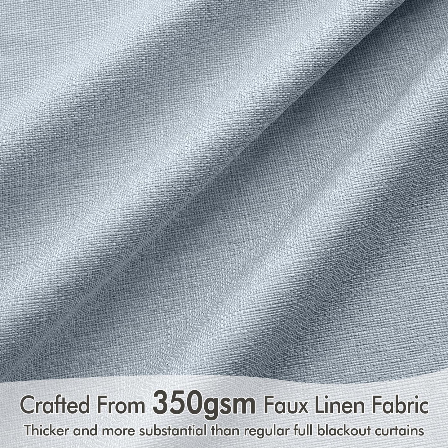 MIULEE 100% Blackout Curtains 102 Inch Long 2 Panels Set for Bedroom, Thick Faux Linen Black Out Curtain Room Darkening Back Tab Pleat Window Textured Drapes with Hooks for Living Room, Chambray Blue