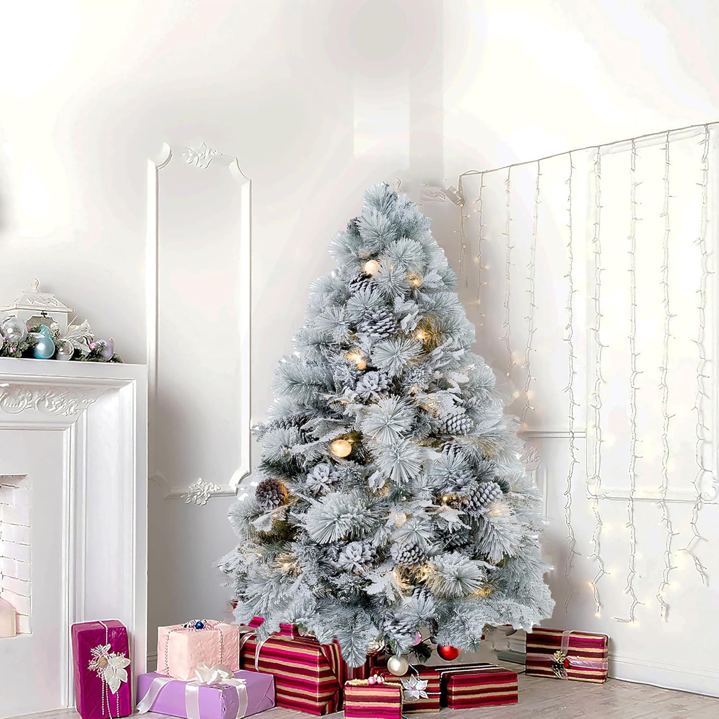 Naomi Home Darla Snowy Christmas Tree 4.5ft/Snow Flocked
