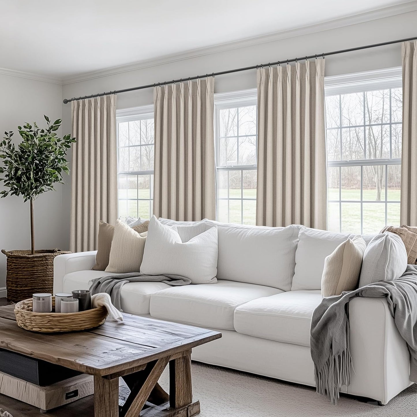 Viral Curtains with Pinch Pleat Clips & Hooks, Grey Taupe Faux Linen Blackout Curtain for Bedroom 102 Inches Long Heavy Drapes Cooling for Summer Heat Sound Deadening Privacy Windows (40"Wx102"Lx2)